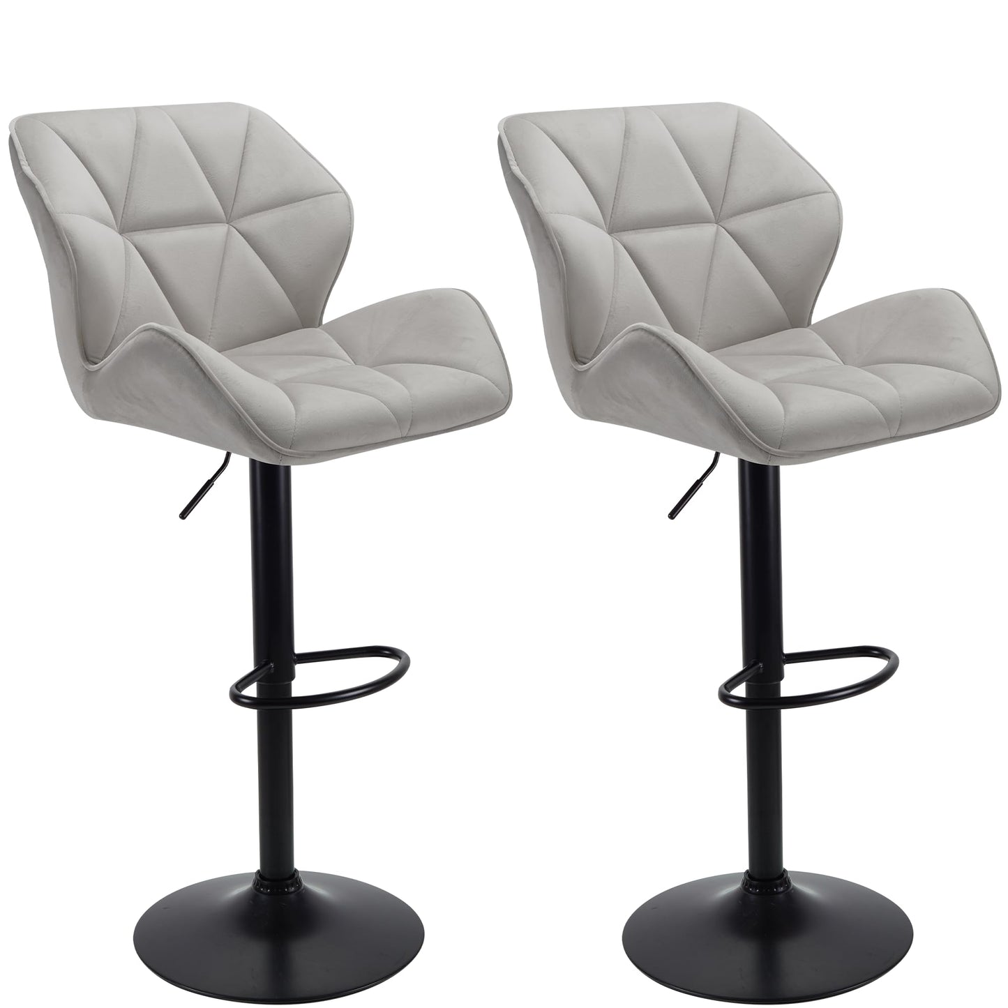 WangPangzi Set of 2 Velvet Bar Stools, Adjustable High Barstool with Footrest, Counter Chairs for Kitchen Islands/Home Bar