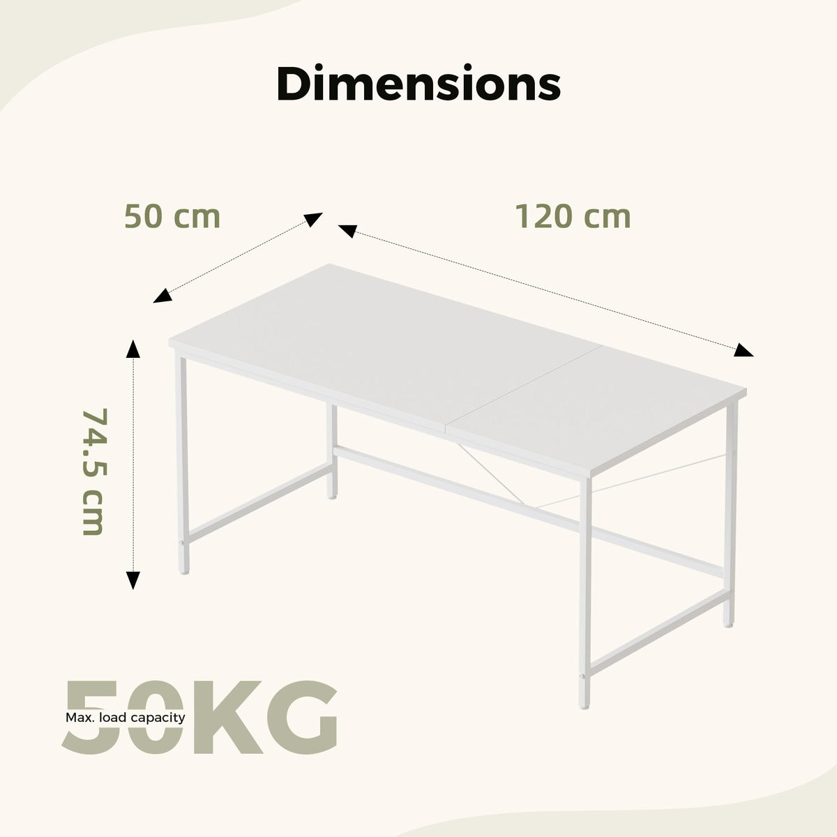Mericonia Basic Computer Desk, 2 pieces Desktop, 120x50cm, White