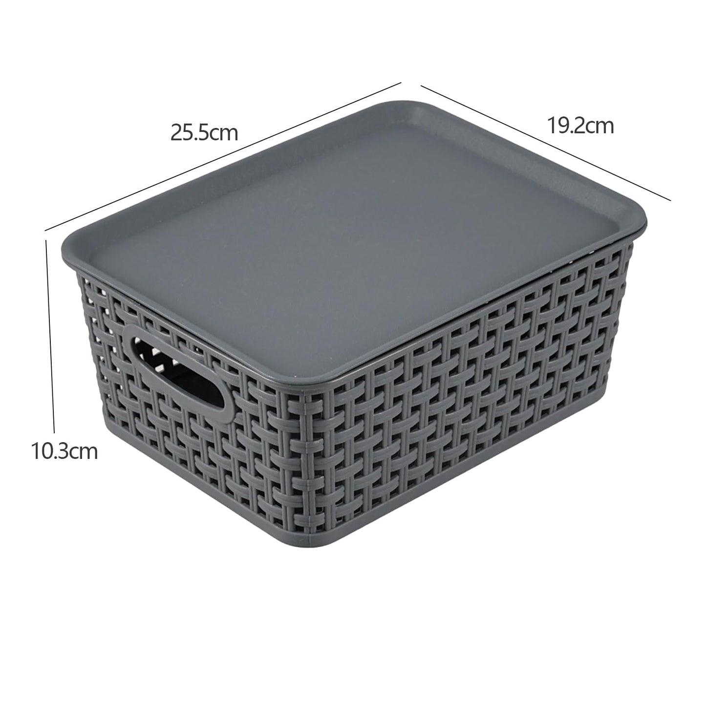 Bringer 6 Pack Plastic Woven Storage Basket with Lid, Stackable Lidded Storage Bins for Bathroom Kitchen Pantry Classroom, Grey