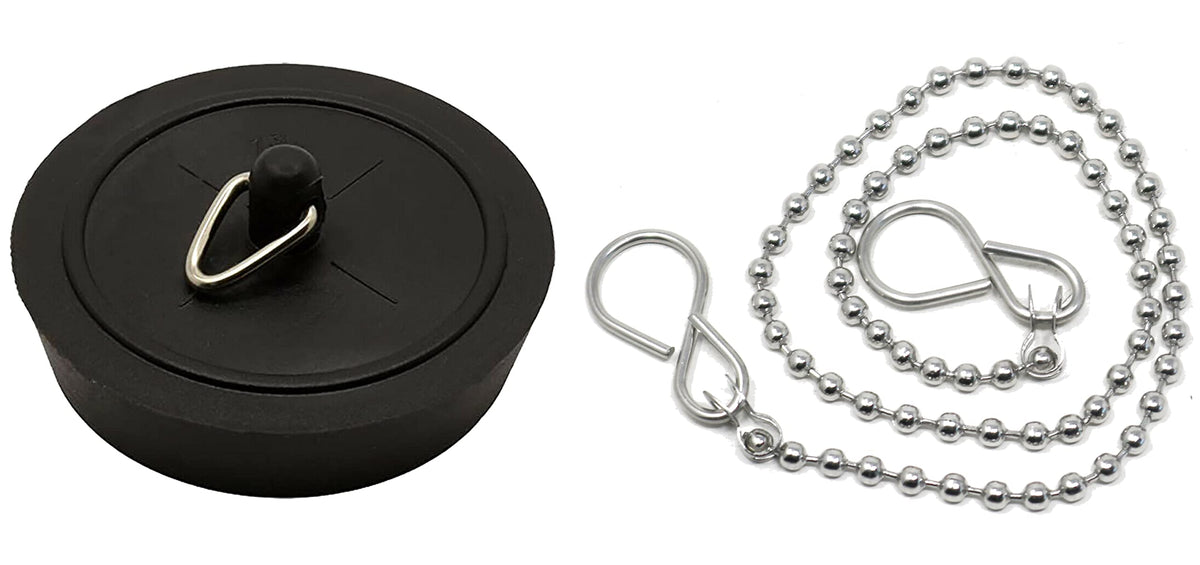 fiXte Replacement Sink Plug Shower Bath Black 45mm (1 3/4") Plug with 450mm (18") Chain or 38mm (1 1/2") Plug with 300mm (12") Chain