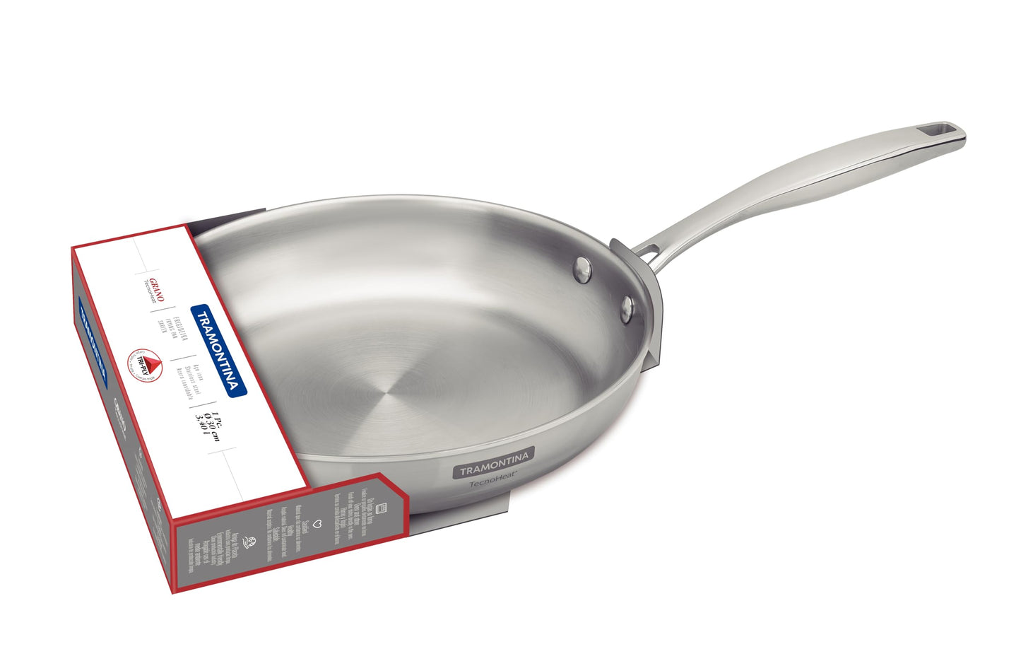 Tramontina Grano Frying Pan Stainless Steel for Induction, Electric, Gas and Ceramic Glass Hobs, Cookware, Kitchen, 30 cm, 3.4 litres, 62155300