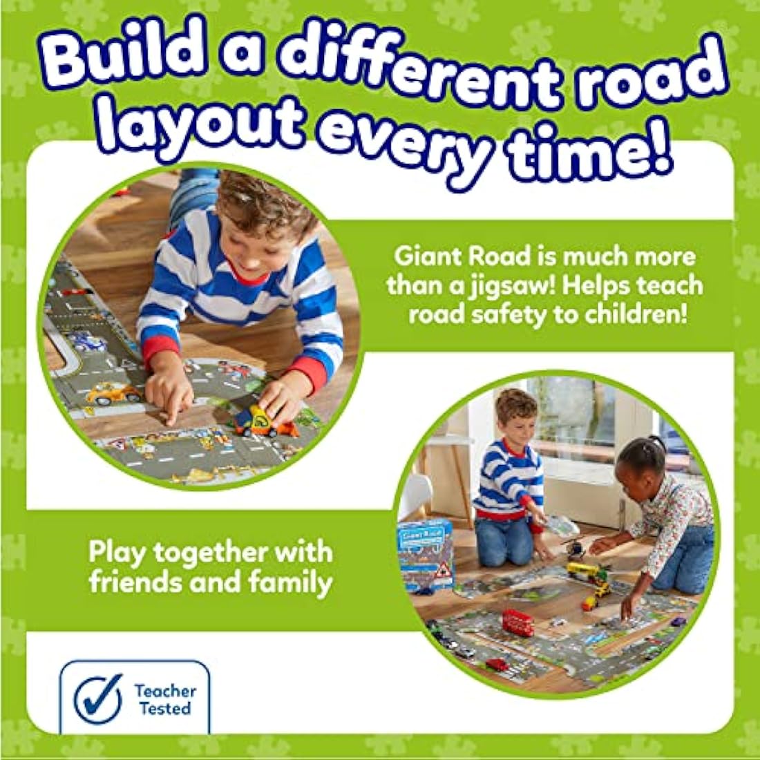 Orchard Toys Giant Road Floor Puzzle - Large Interchangeable Car Track Jigsaw Puzzles for 3 Year Olds - Alternative Road Mat for Toy Cars - Educational Kids Jigsaw for Toddlers - Age 3+