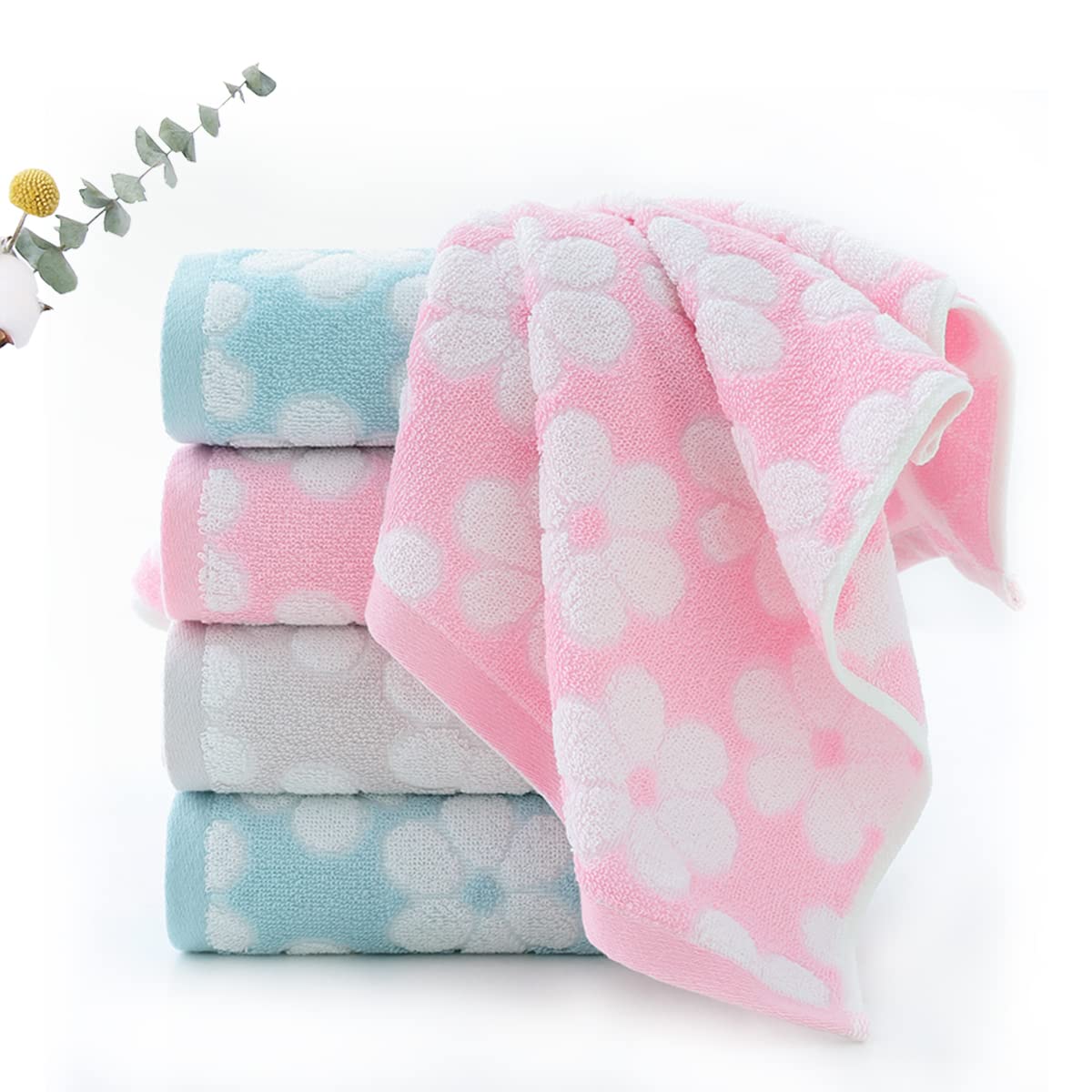 Pidada Hand Towels Set of 2 Floral Pattern 100% Cotton Soft Absorbent Decorative Towel for Bathroom (Light Grey)