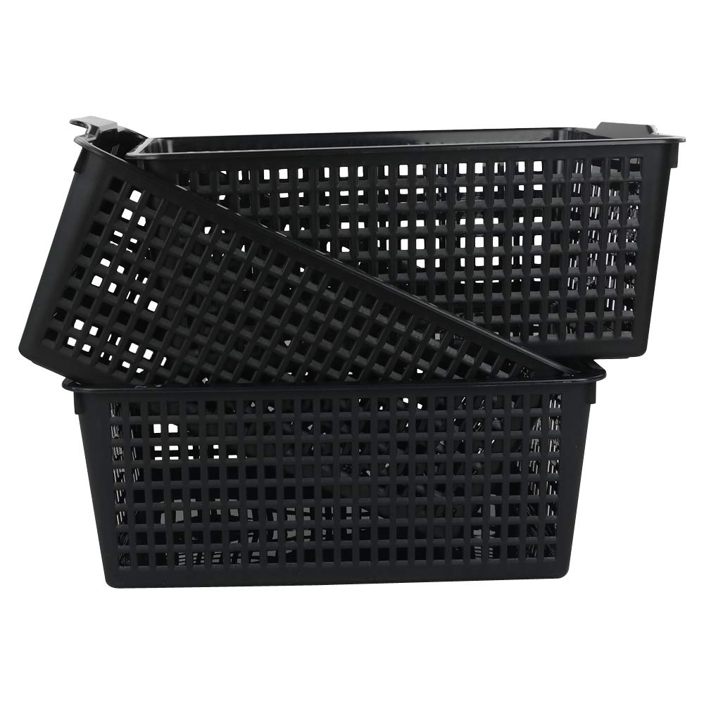 Yarebest Large Plastic Storage Basket Box, Cupboard Storage Baskets, 3-Pack (Black)