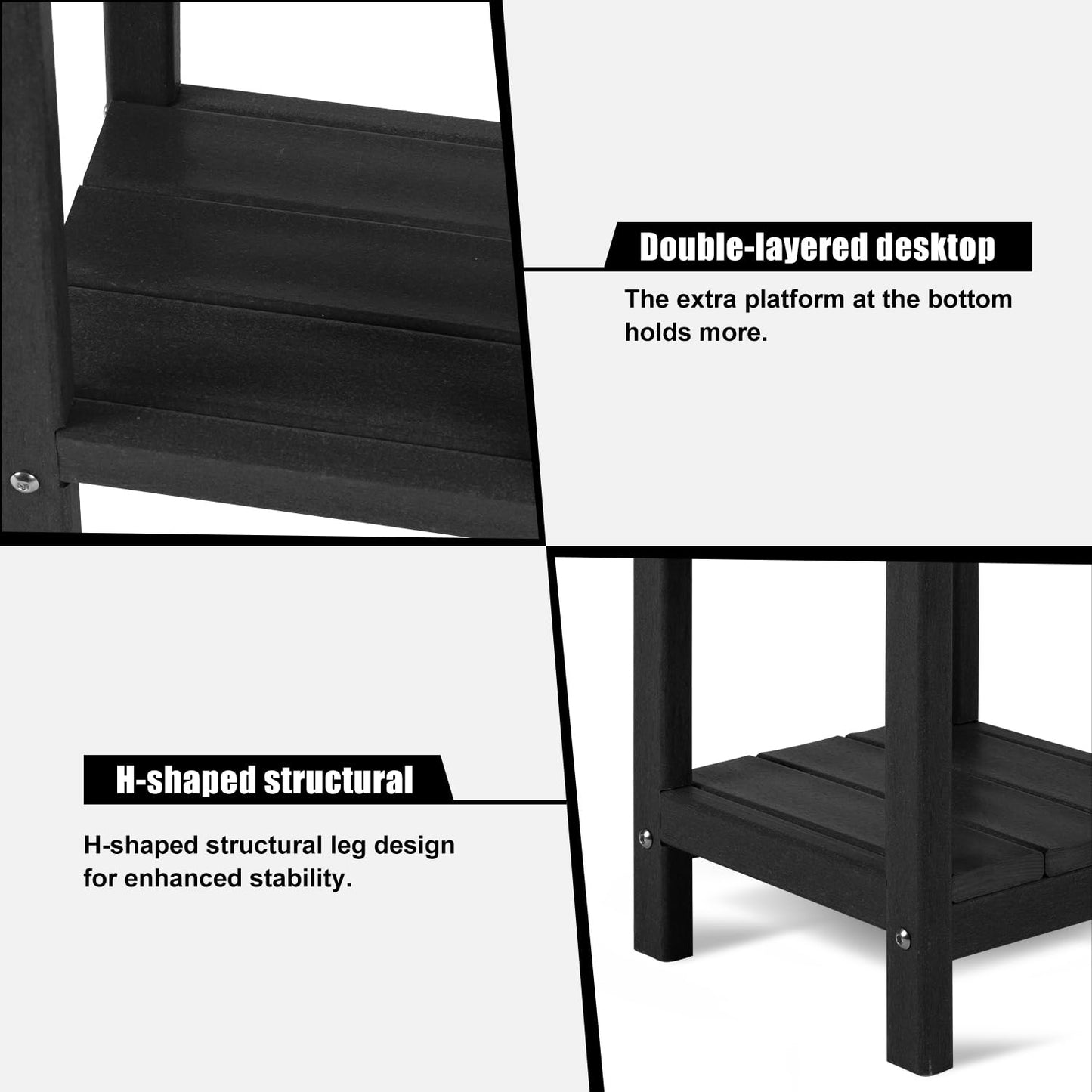 NALONE Adirondack Side Table 16.5" Outdoor Side Table HDPE Plastic Double Adirondack End Desk for Patio (Black)