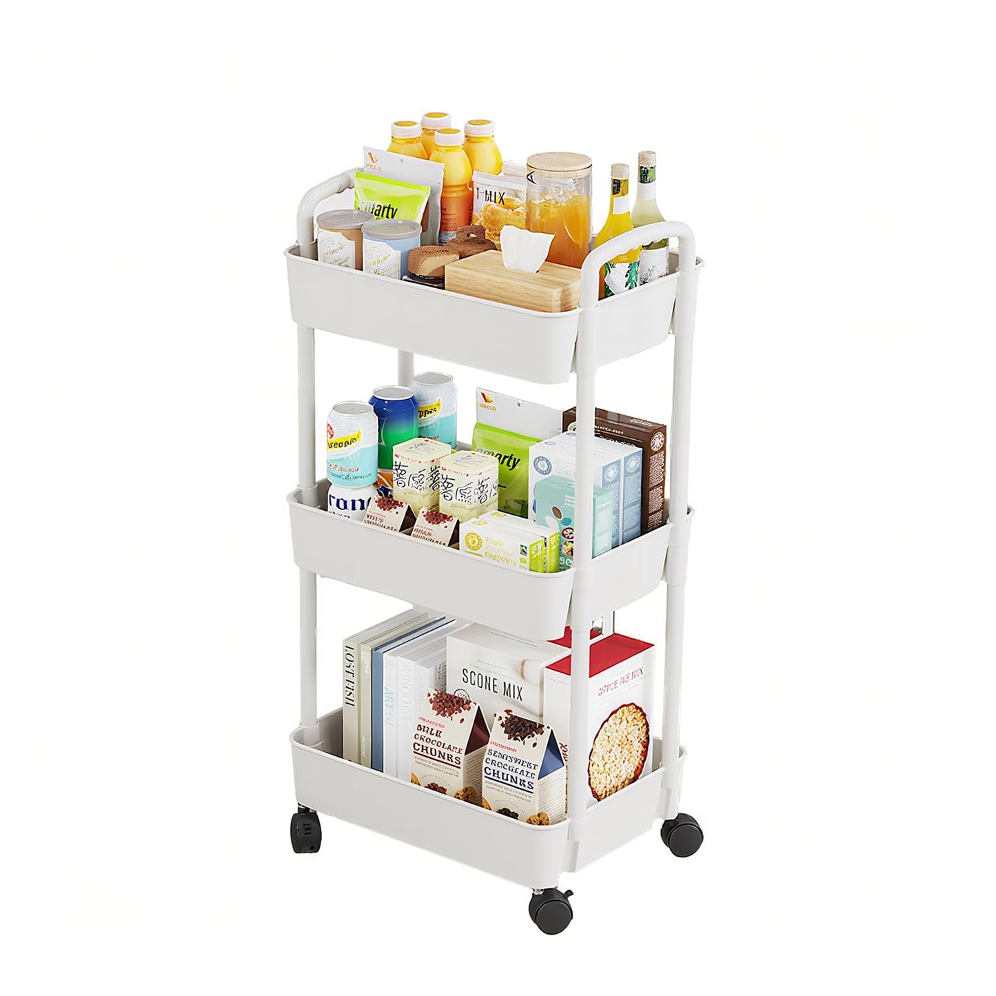 Eidoct Beauty Trolley on Wheels 3 Tier Storage Trolley with handle Space-Saving Beauty Trolleys Rolling Utility Cart Craft Trolleys on Wheels for