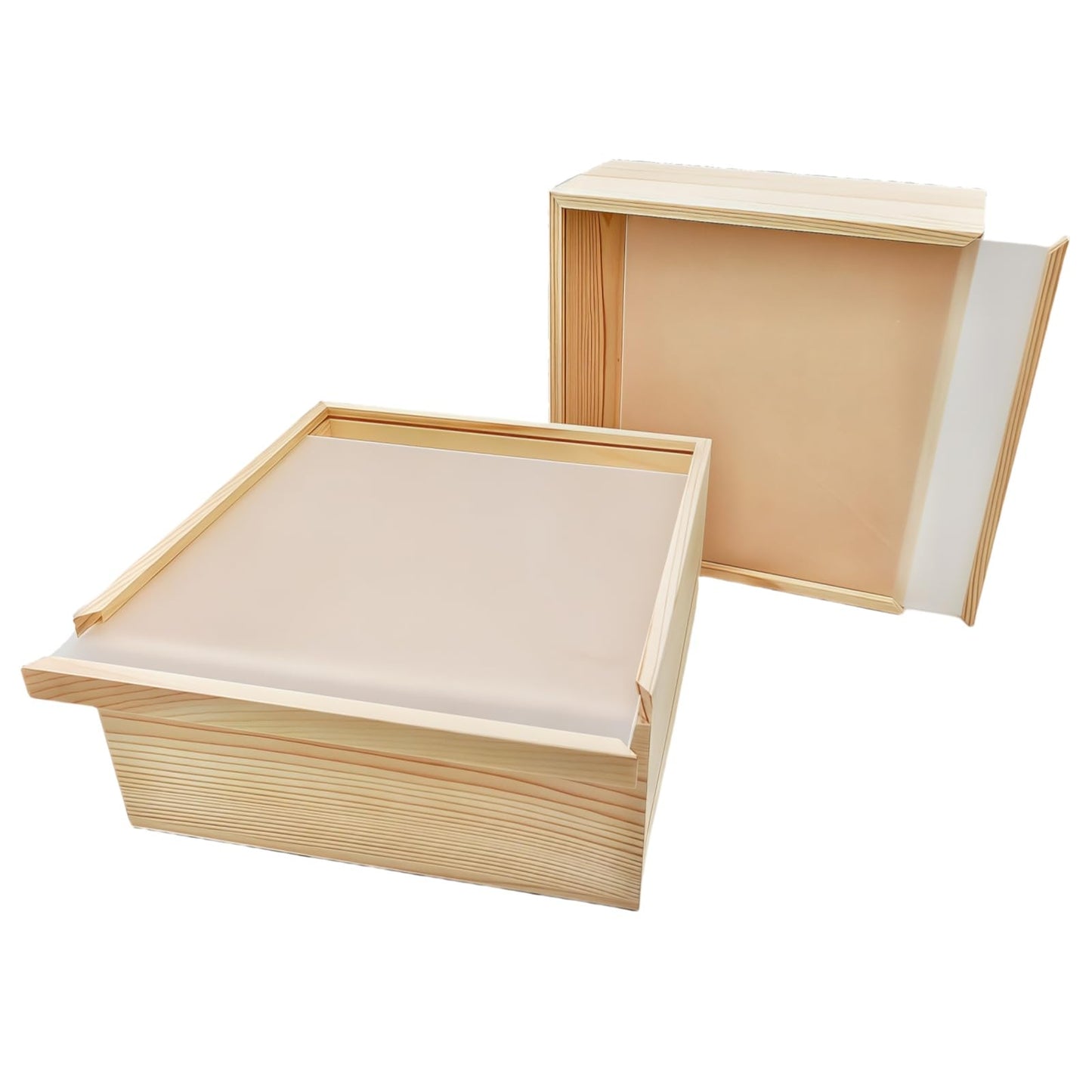 2 Pack Unfinished Wood Storage Boxes with Acrylic Slide Lid, Square Wooden Display Box for DIY Craft Storage and Decorative Organizer (20x20x10cm)