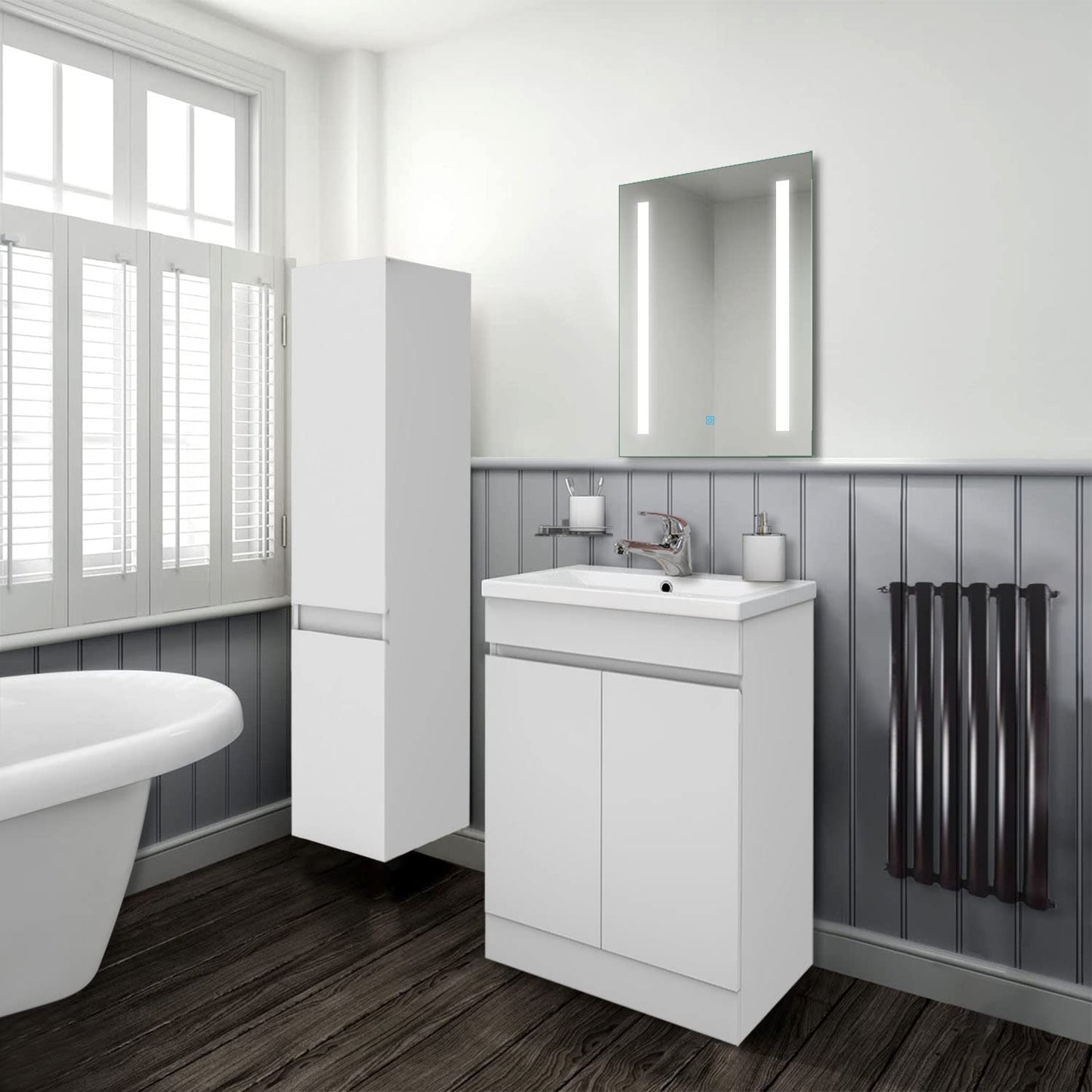 Biubiubath 500mm Bathroom Sink Unit with Basin Matt White 2 Soft Close Doors Freestanding Bathroom Suite with Vanity Unit
