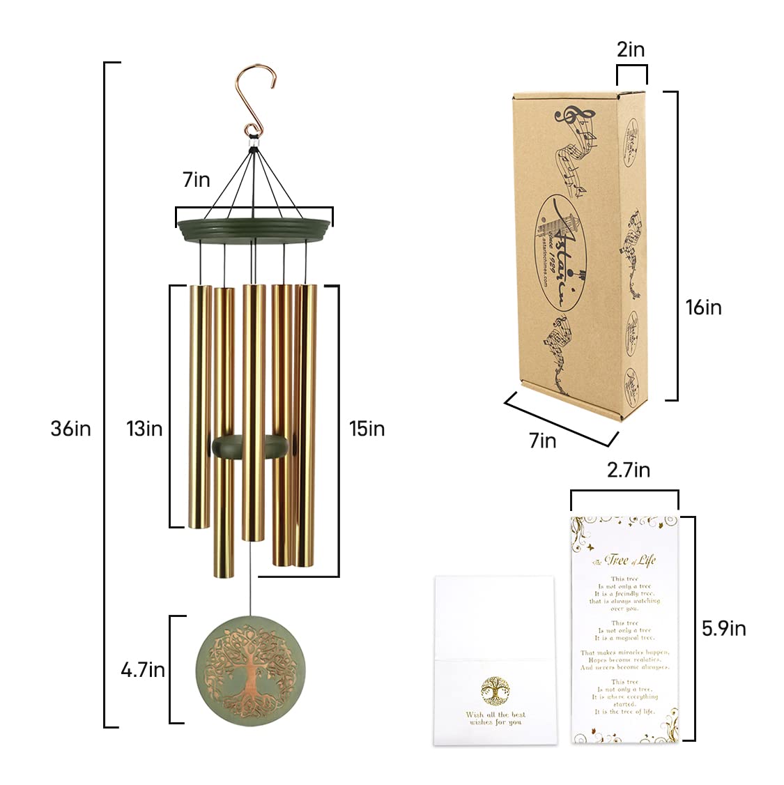 Astarin Large Memorial Wind Chimes, 36 Inches - Deep Tone for Garden, Sympathy Gift for Mother, Home Yard Decor