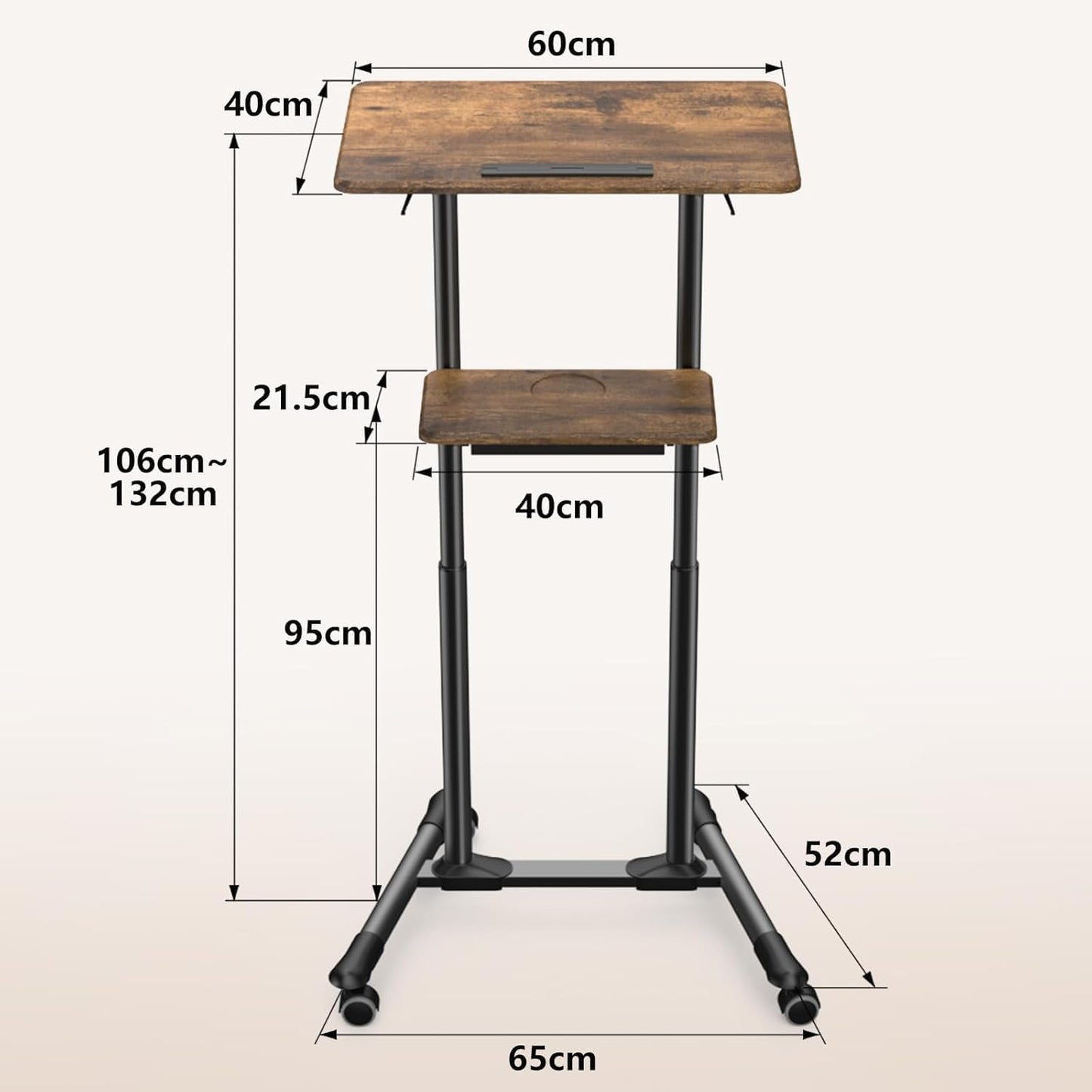 ETHU Adjustable Mobile Laptop Desk with Storage Tray 106-132cm
