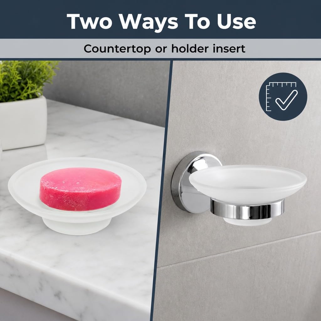 Glass Soap Dish Replacement, Round, Frosted, Matt Glass