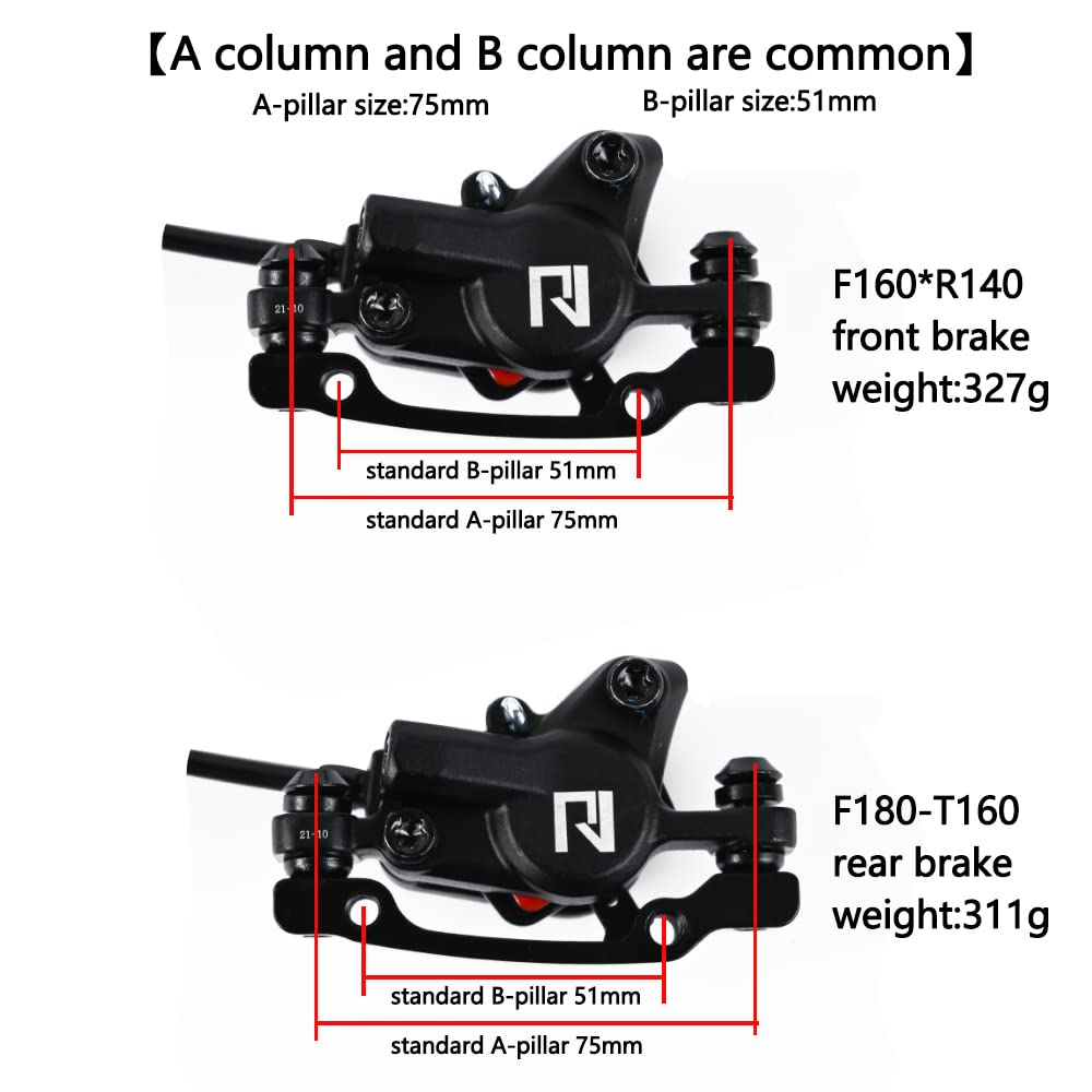 ROADNADO Hydraulic Bike Brakes Set Mountain Bike Disc Brakes, Bicycle Disc Brake Set, 160mm Rotor, Front 800mm Rear 1400mm MTB Hydraulic Brake Set