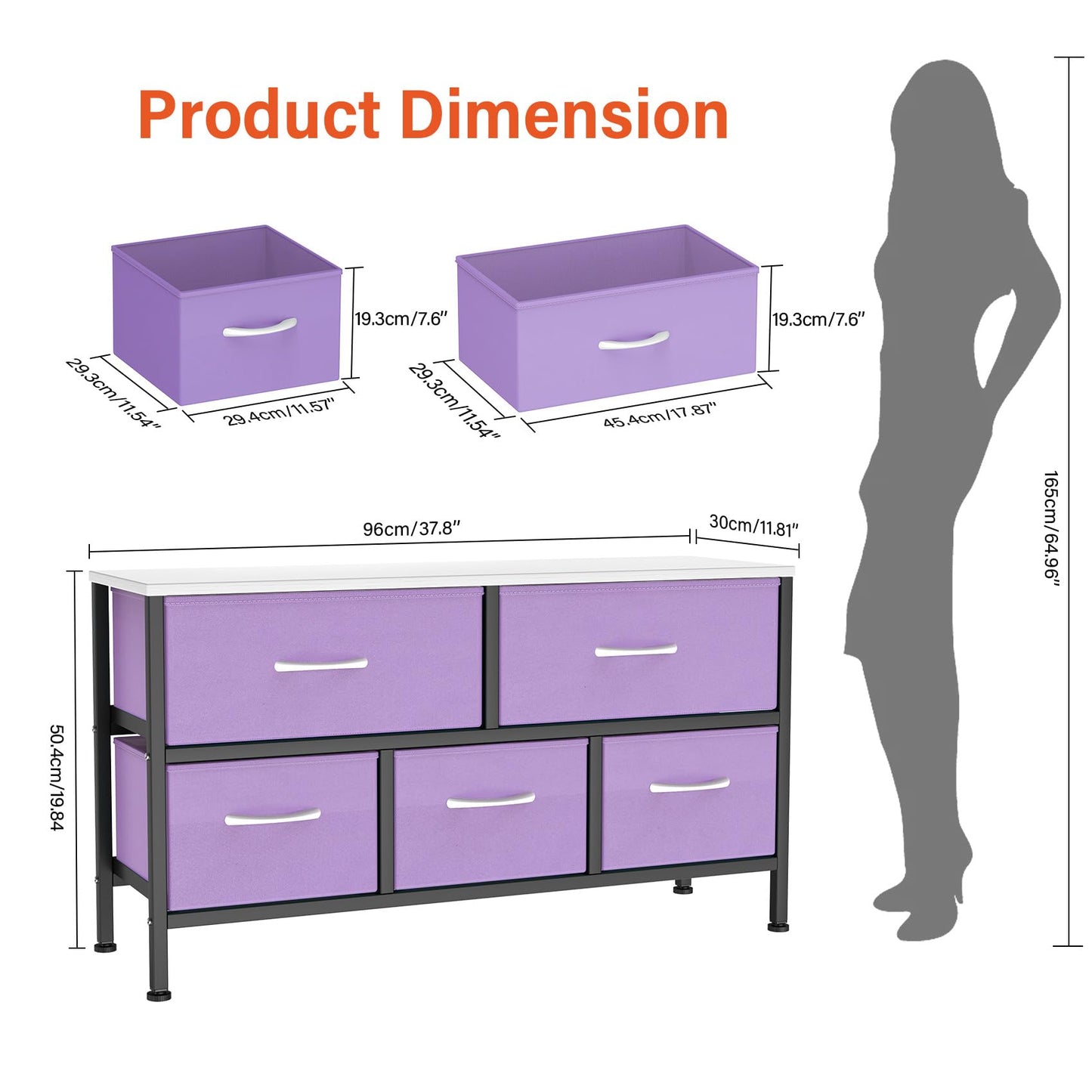 Feonase Bedroom Chest of Drawers, 5 Fabric Drawers Dresser with Metal Frame and MDF Top Board, Modern Storage Unit for Bedroom Living room, Entryway
