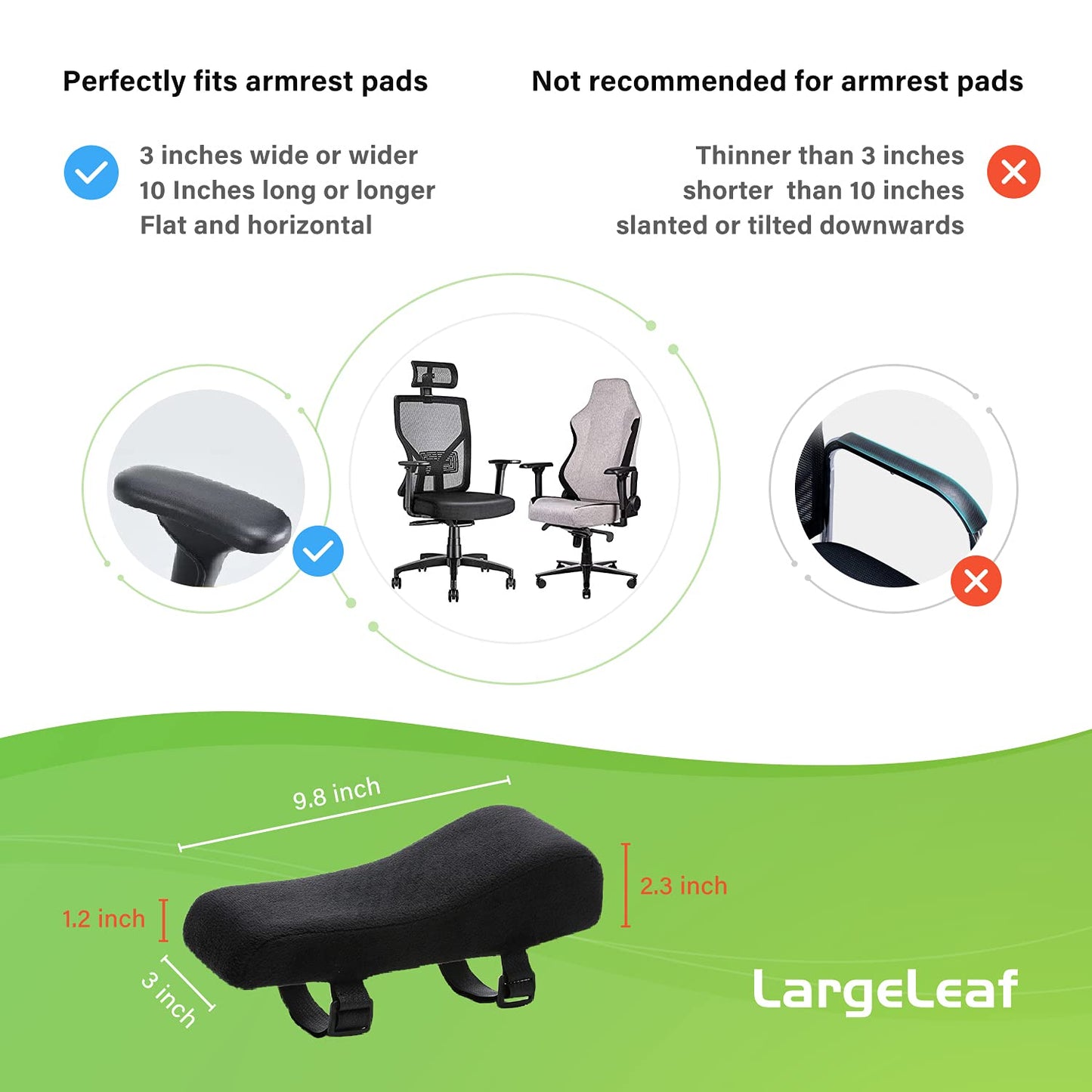LargeLeaf Ergonomic Chair with Memory Foam Armrest Cushions - Elbow Pillow for Pressure Relief - Office and Gaming Chair 2-Piece Set