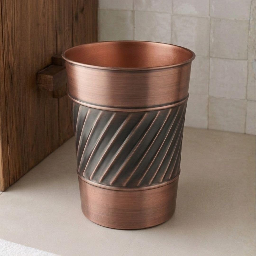Monarch Abode 39628 Handcrafted, Wave Embossed, Metal Wastebasket Trash Can for Home Office Bedroom, Decorative Wastebasket, Modern Bathroom Decor