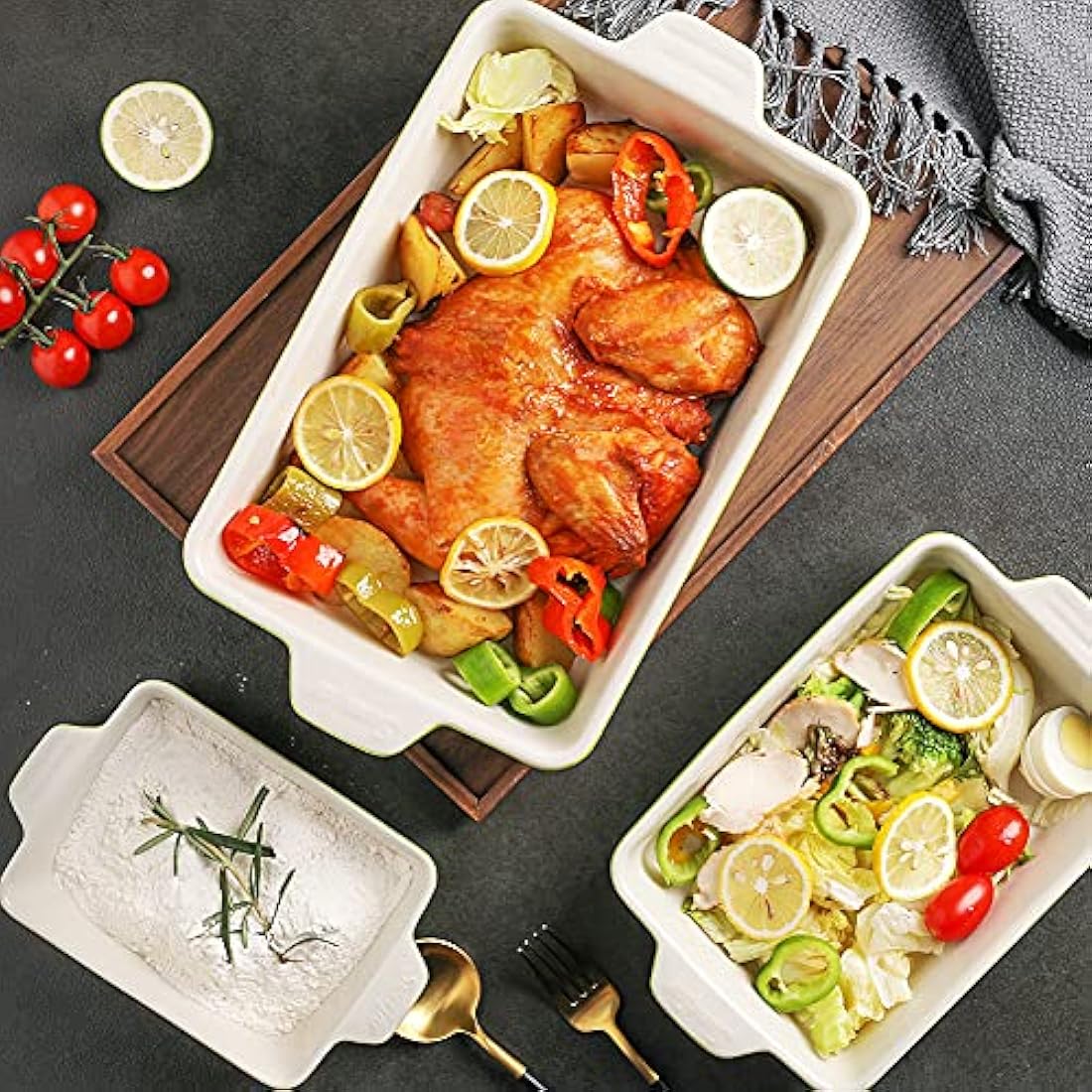 Sweejar Home Ceramic Bakeware Set, Rectangular Baking Dish Lasagna Pans for Cooking, Kitchen, Cake Dinner, Banquet and Daily Use, 30 x 20 x 7 cm of Casserole Dishes (White)