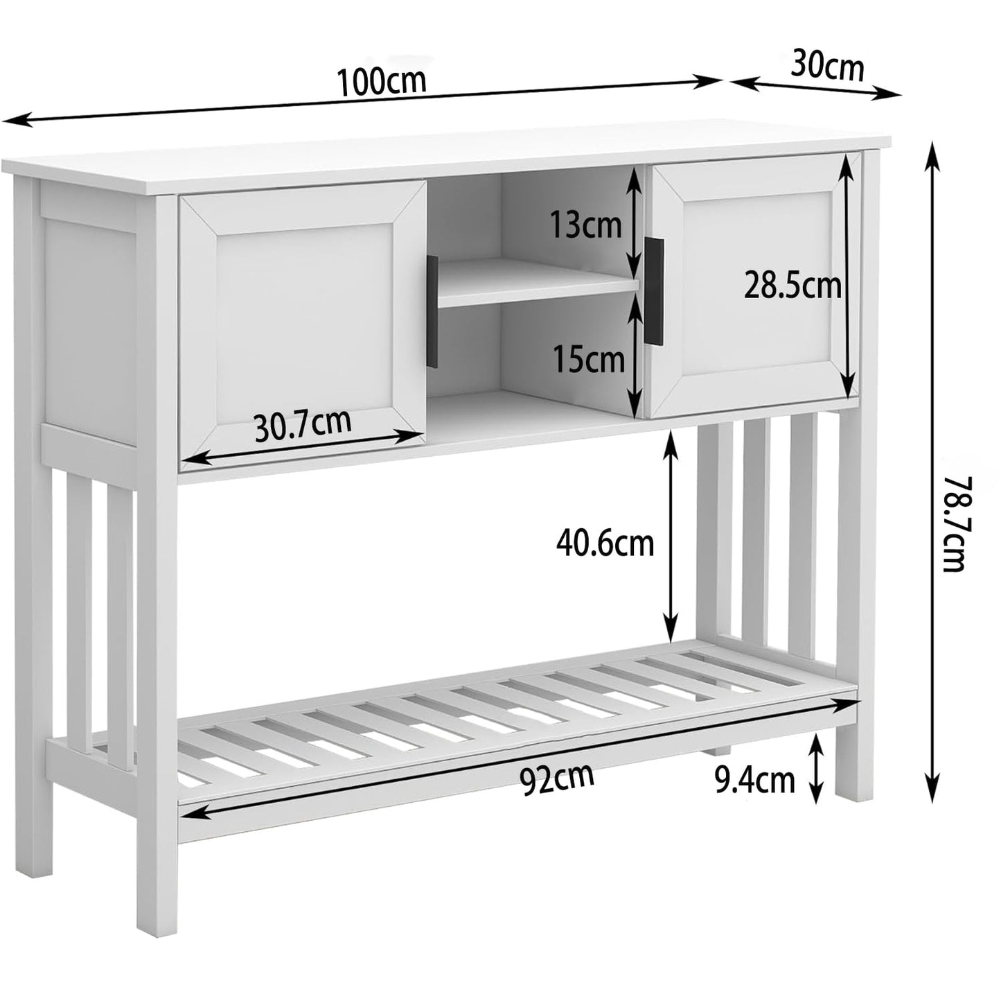 UYIHOME Narrow Console Table with Storage Space 2 Doors 30 x 100 x 80 cm White