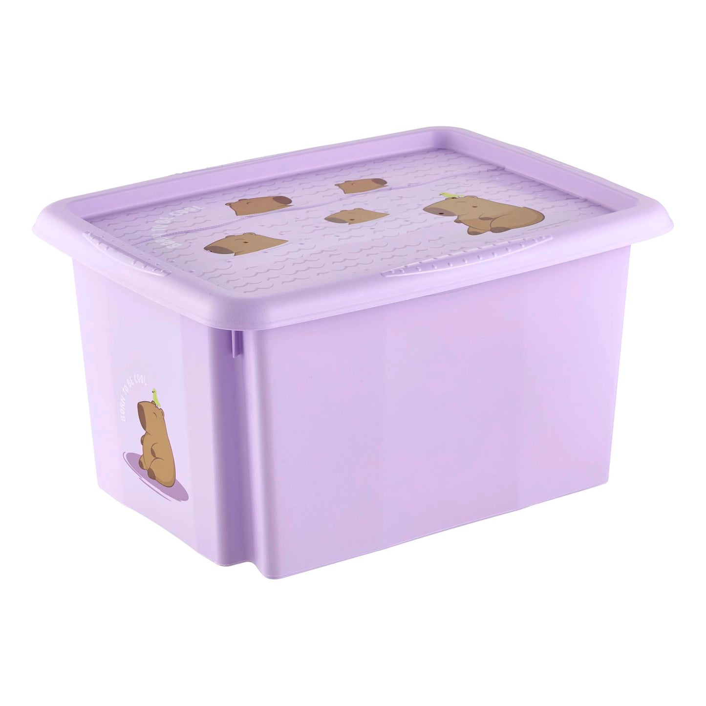 keeeper karolina storage box with lid, 15 l, rotatable and stackable, design: Capybara, for children, Violet (Soft Purple)