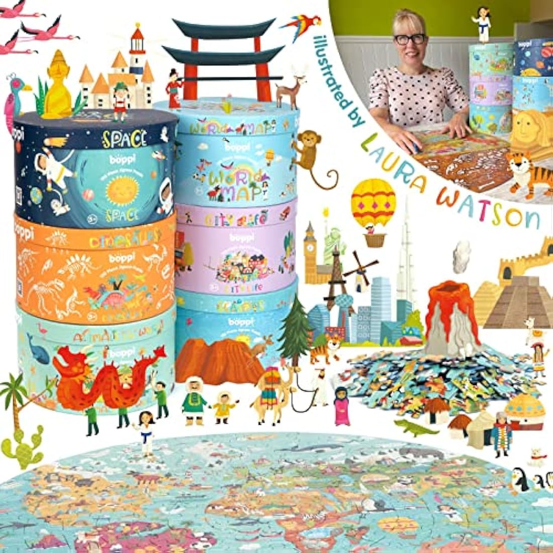 Boppi puzzles for 5+ year olds / 150 Piece Round Circle Jigsaw Puzzles for Kids Aged 5-8 Made with 100% Recycled Card – City Life