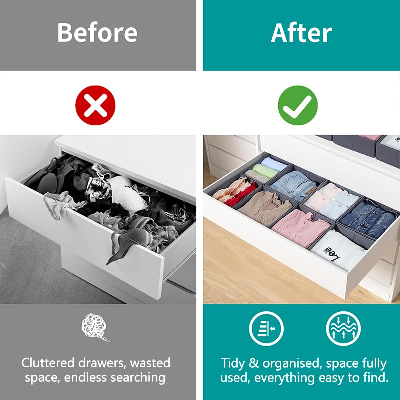ORLISA Drawer Organiser for PAX 100 Drawers (100x58cm), 8 Pack Closet Organiser Set, Fabric Drawer Dividers & Wardrobe Organisers for Clothes Storage