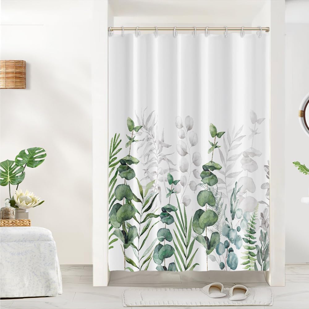 Eucalyptus Shower Curtain, Uiiooazy Green Gray Leaves Shower Curtain Plant Pattern Bath Curtain Mildew and Mould Resistant Waterproof Polyester Fabric