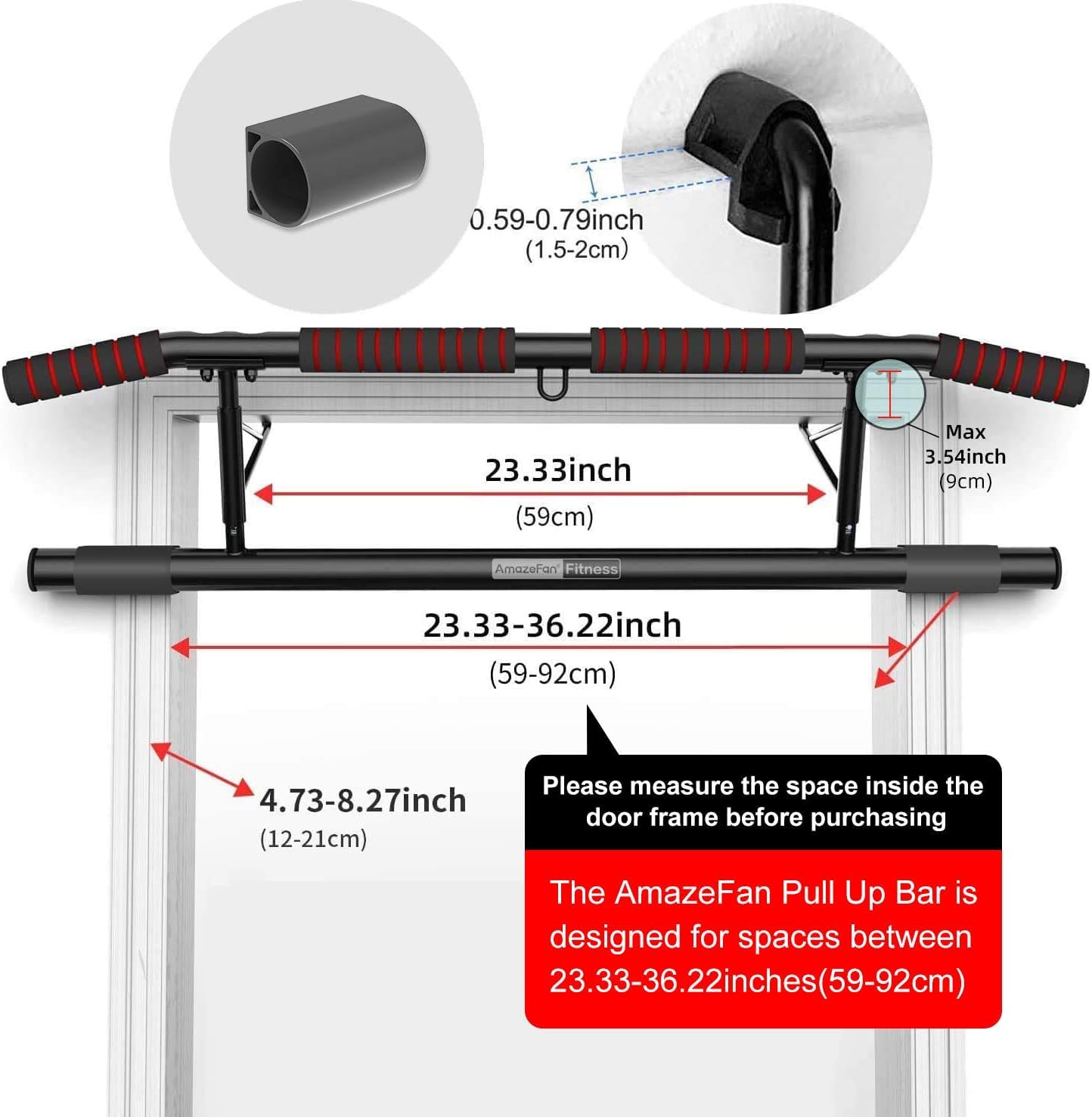AmazeFan Pull Up Bar Doorway with Ergonomic Grip - Fitness Chin-Up Frame for Home Gym Exercise - Multi-Angle Grip - 2024 Upgrade Smart Hook (Fits