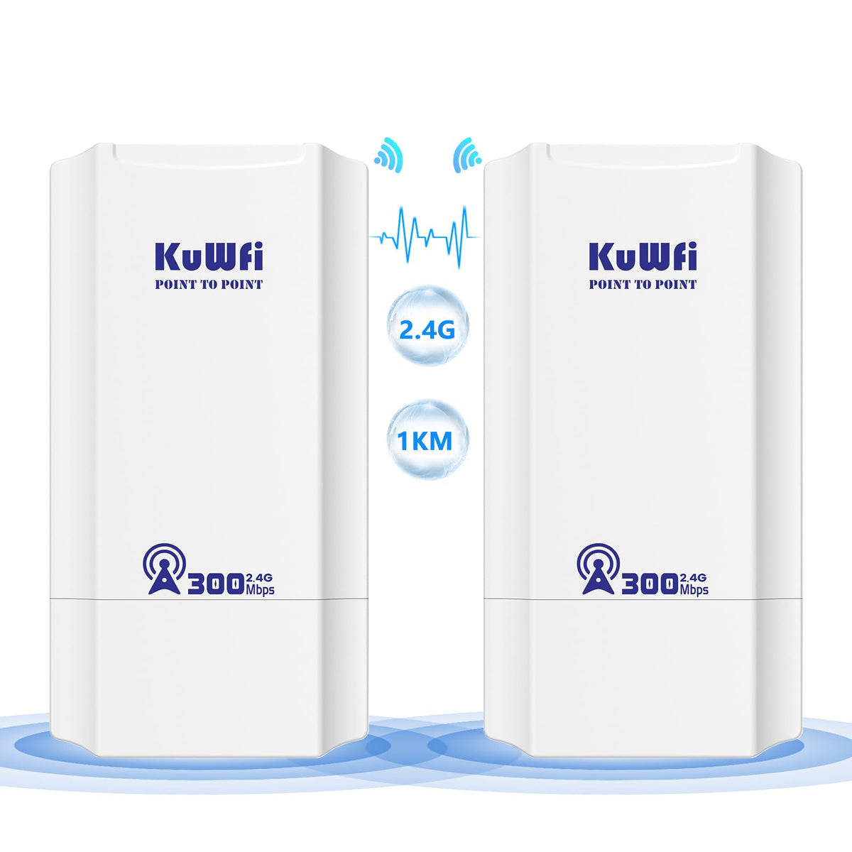 KuWFi 2.4G Point to Point WiFi Bridge, 300Mpbs Wireless Bridge Outdoor CPE with 12dBi High Gain Antenna, 1KM Long Range WiFi Extender, Ethernet Bridge