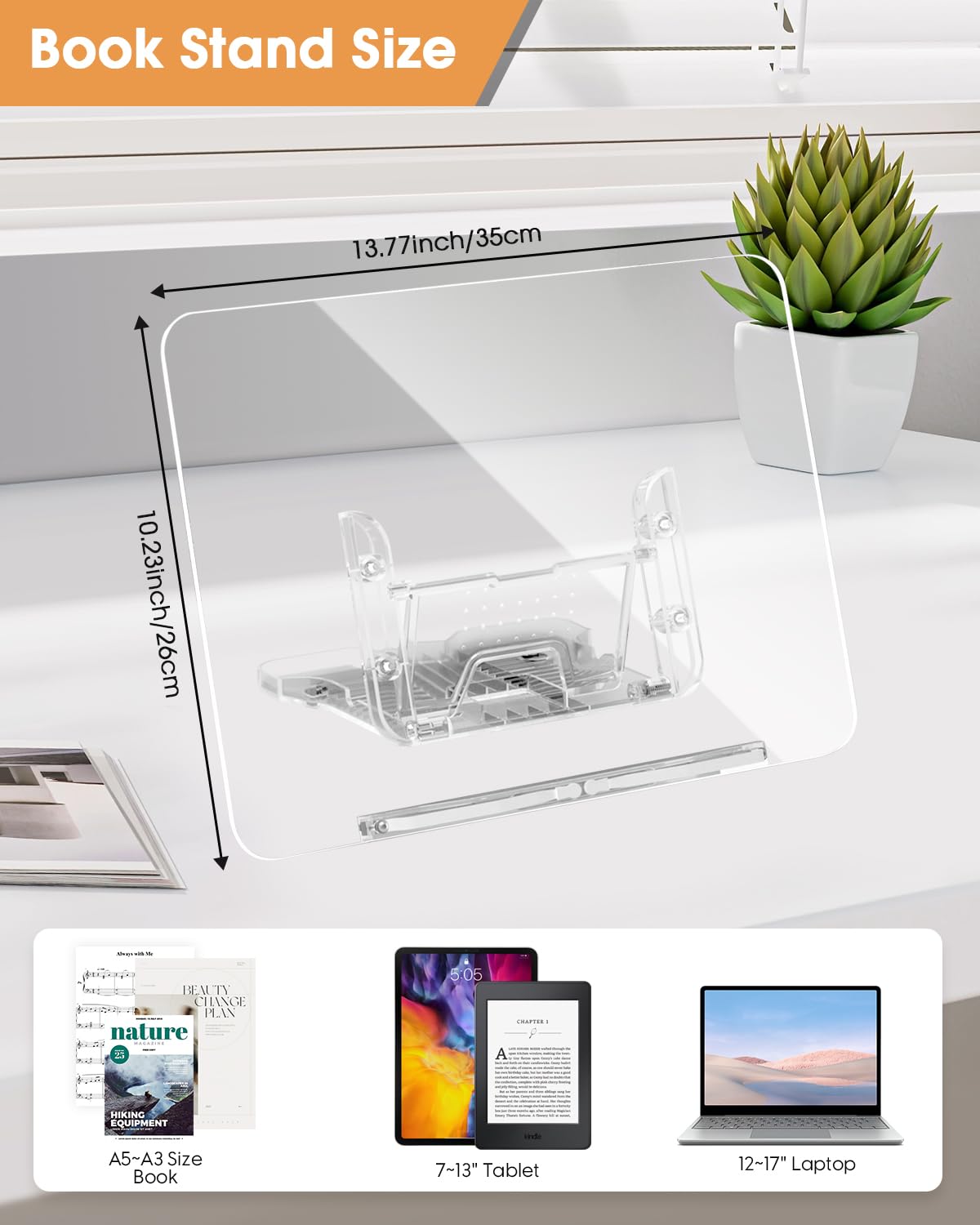 Acrylic Book Stand for Reading, MSDADA Adjustable Book Holder, Foldable Recipe Cook Book Stand for Kitchen