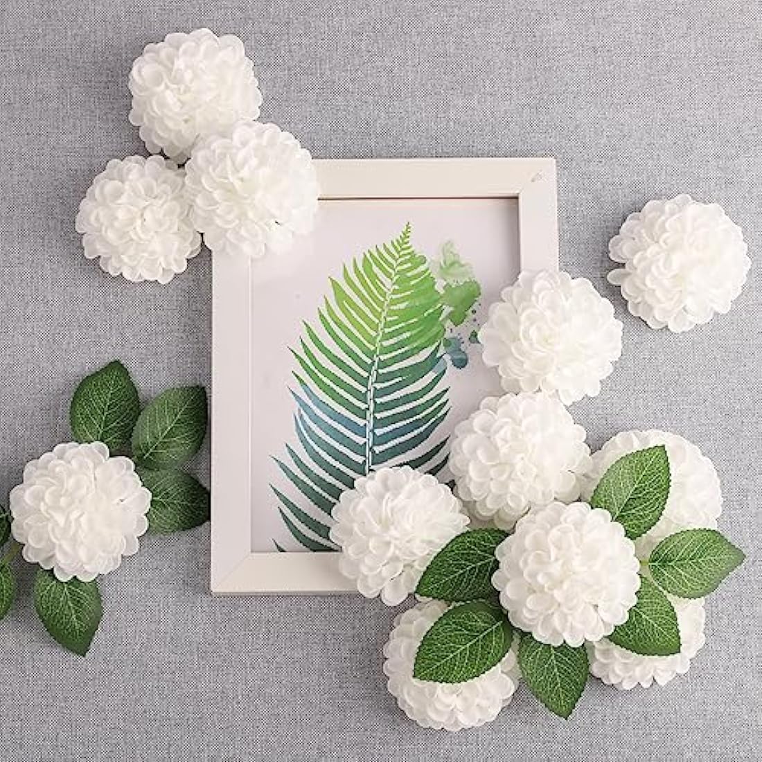N&T NIETING Artificial Flowers 20pcs Fake Dahlia Flowers with Leaves and Stems, Foam Dahlia DIY Flower for Wedding Bouquets Floral Centerpieces Arrangements Shower Party Home Decor, White