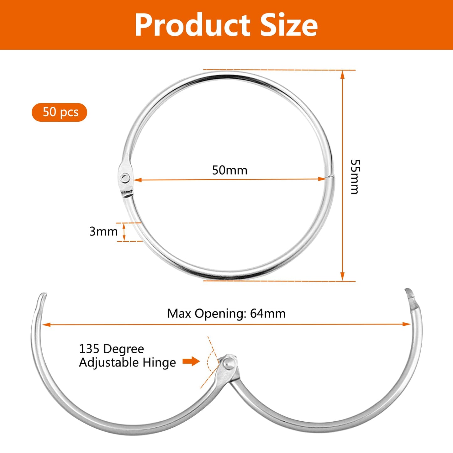 40 Pieces Curtain Rings Metal, 50mm Shower Curtain Rings for Opening
