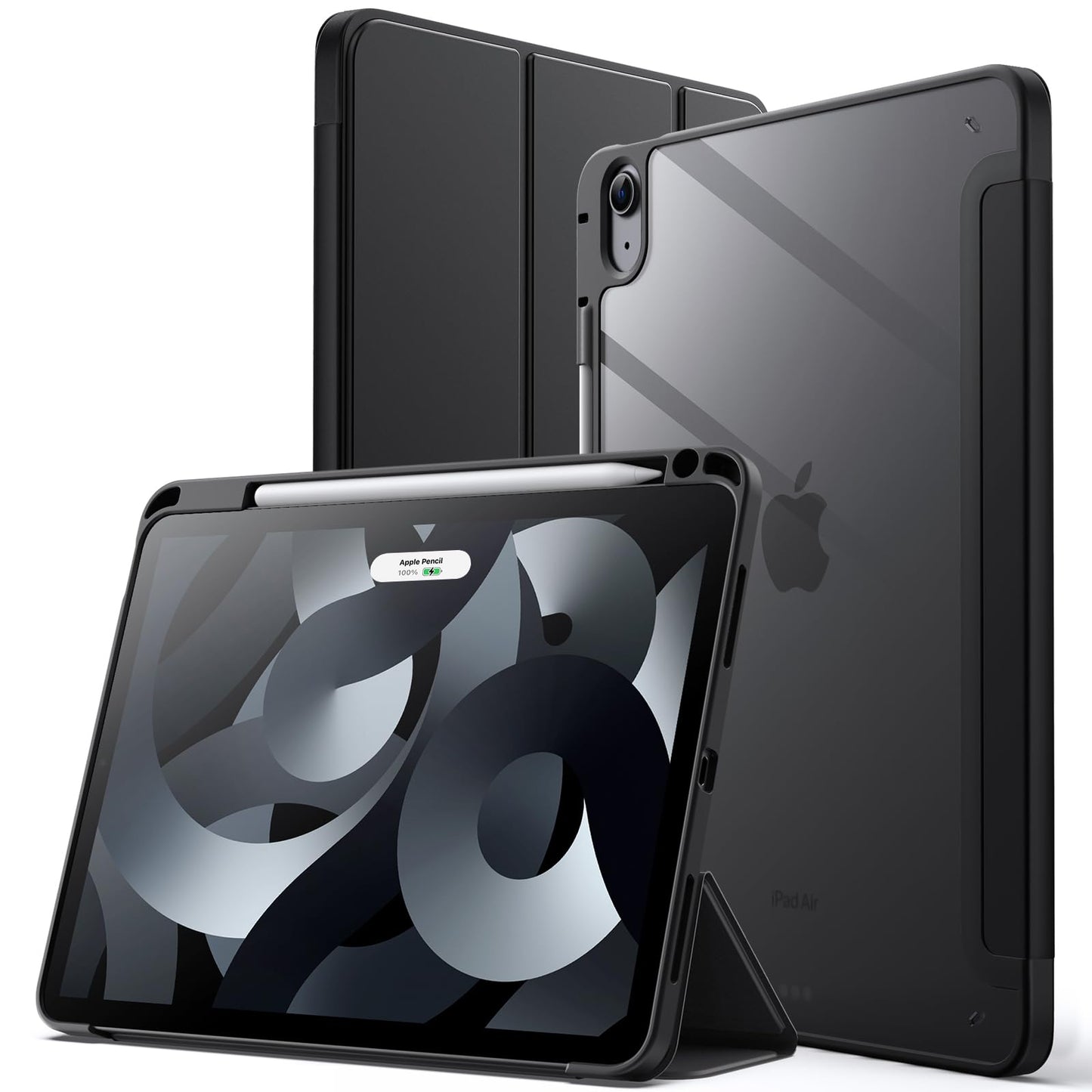 JETech Case for iPad Air 11-Inch M3/M2 (2025/2024), iPad Air 5/4 (2022/2020 5th/4th) with Pencil Holder, Clear Transparent Back Slim Stand Shockproof