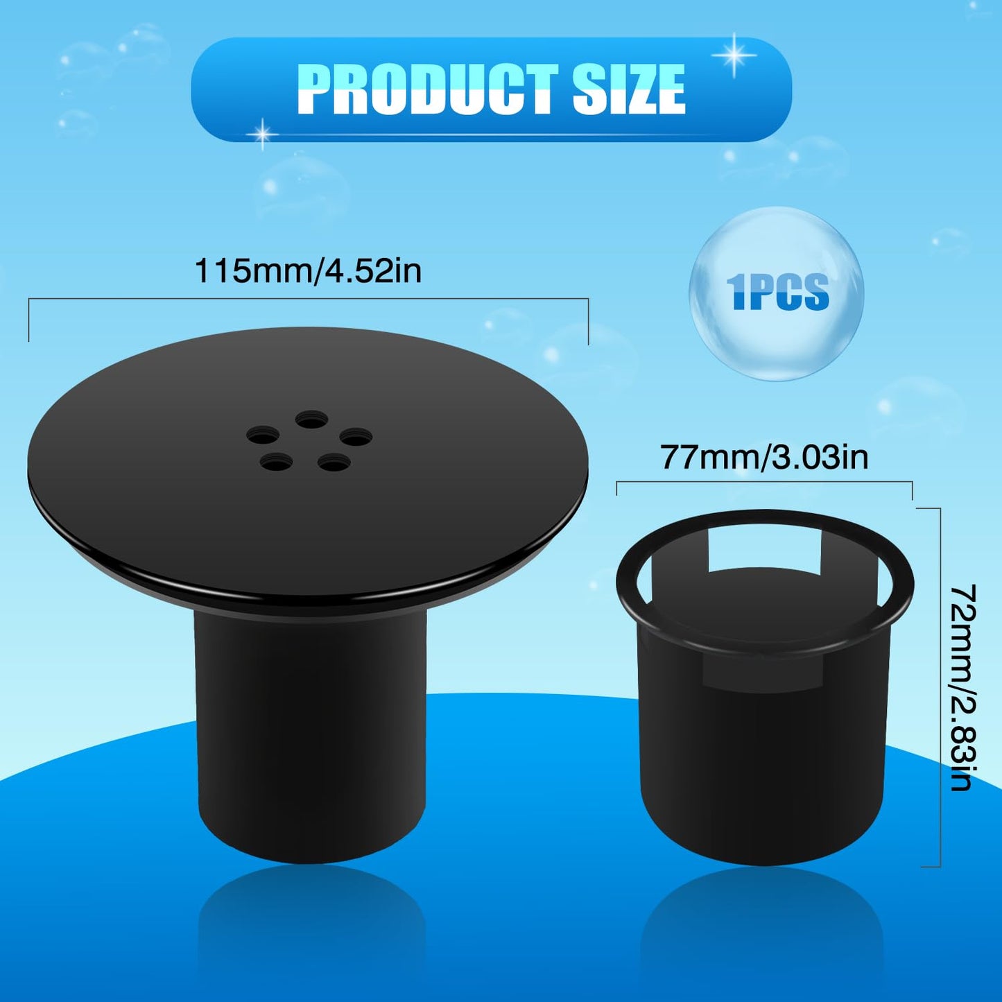 Shower Plughole Cover 90mm / 115mm, Fast Flow (Black) by Chrome Shower Tray Drain Cover