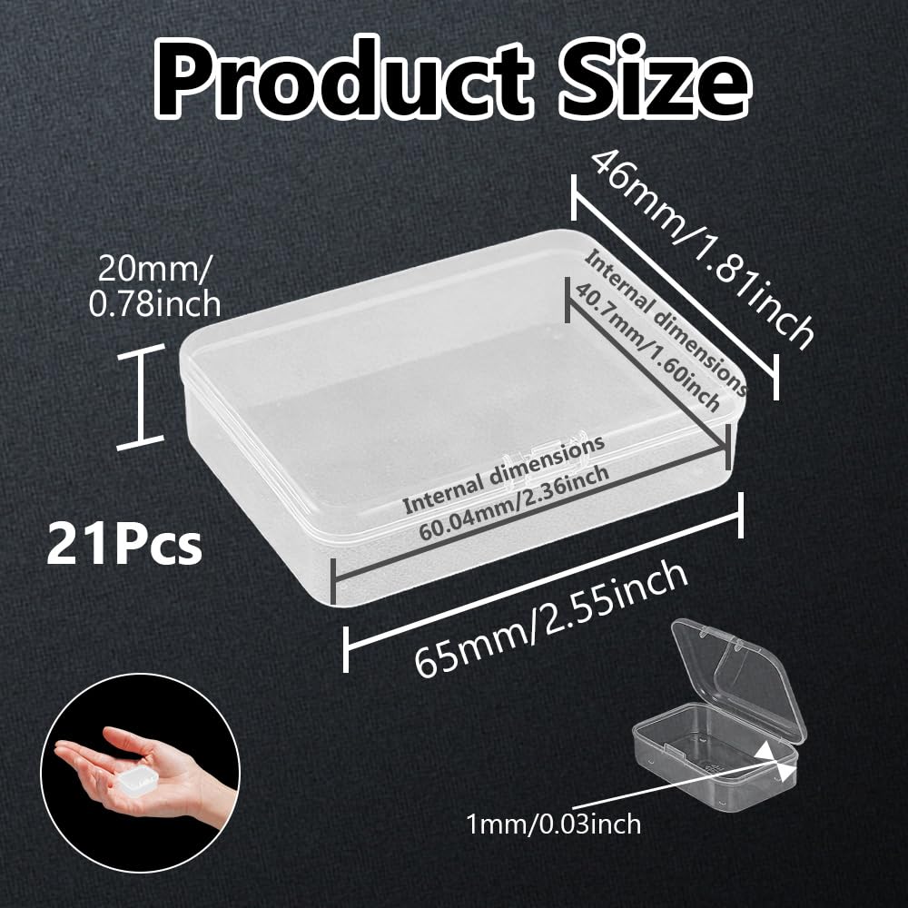 WYAN 21 Pcs Mini Container Boxes, Square Empty Mini Clear Plastic Organizer Storage Box Containers with Hinged Lids for Collecting Small Items, Beads