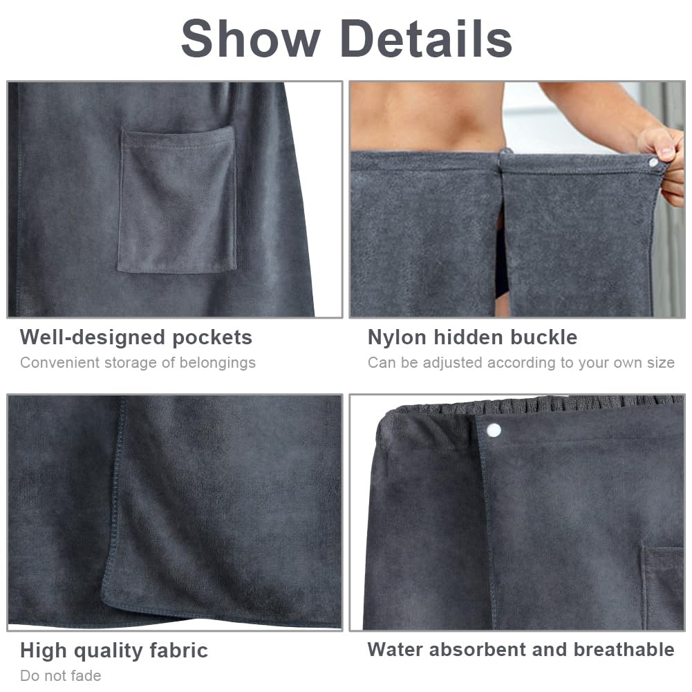 Aomig Bath Towel Body Wrap for Men, Adjustable Men’s Bath Wrap Towel, Mens Shower Wrap Bath Towel, Strong Absorption Sauna Spa Body Wrap