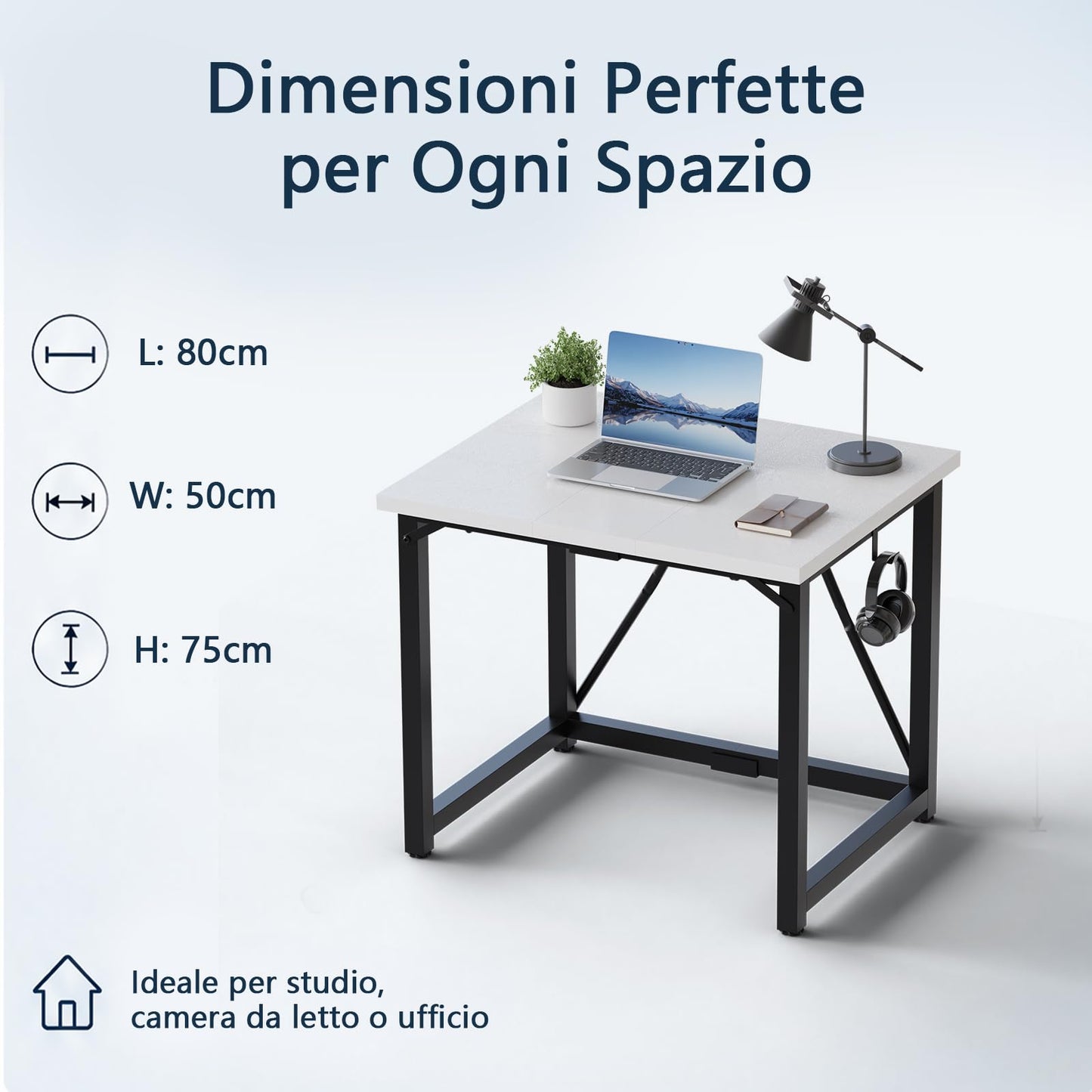 JUMMICO 80×50cm Computer Desk, Compact Home Office Writing Desk, Small Study Laptop Workstation for Limited Space, Quick Assembly, Metal Frame, White