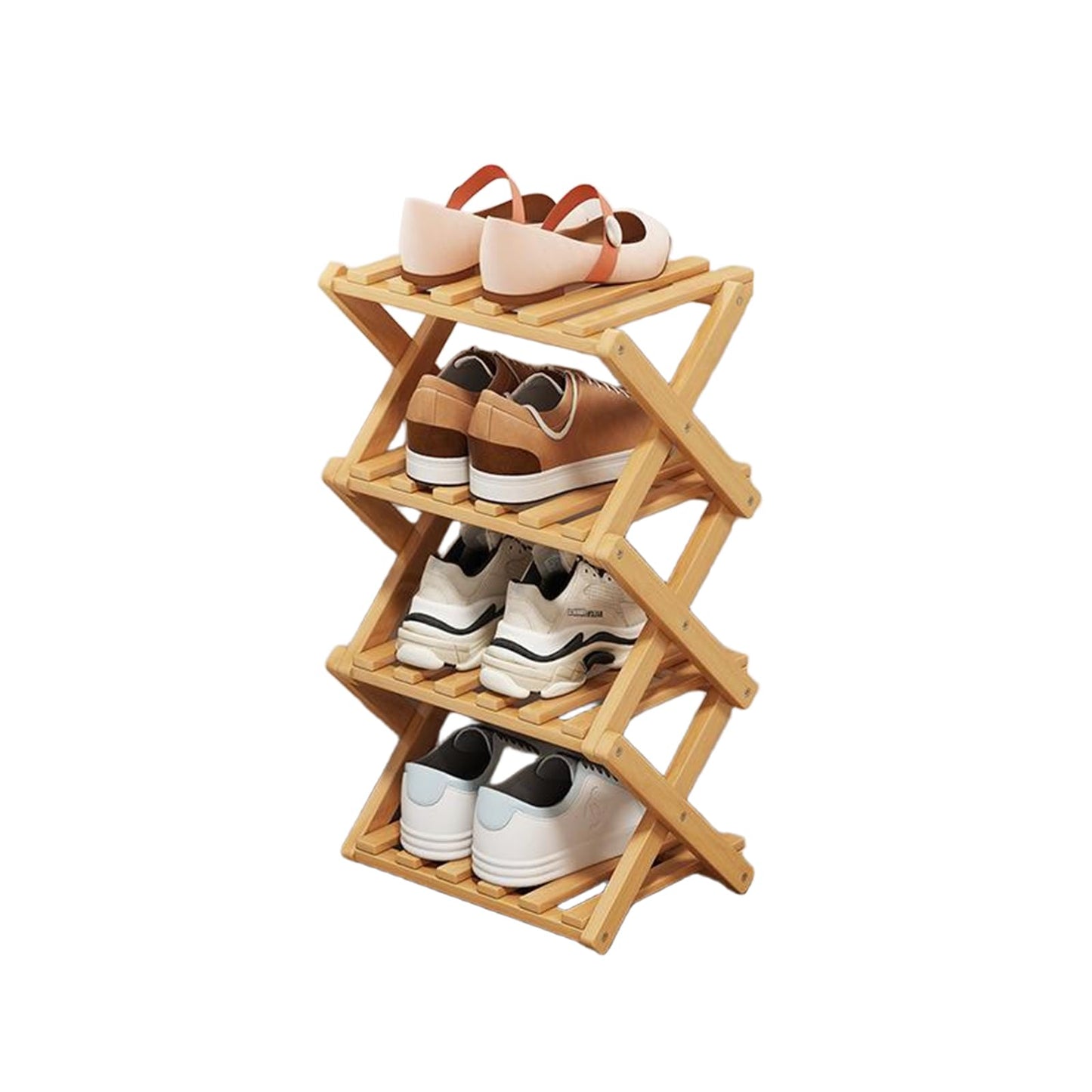 SHEBUYLLI Vertical Foldable Shoe Rack Small, Wooden Shoe Storage Cabinet