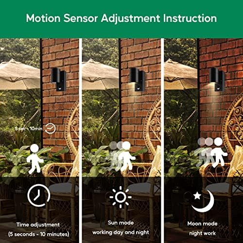 Kerry Outdoor Motion Sensor Wall Lights, Downward Outside Lighting Mains Powered, IP44 Black Stainless Steel Downlight, Exterior PIR Detector Security Fixture for Front Door, Porch, Garden - 2 Pack