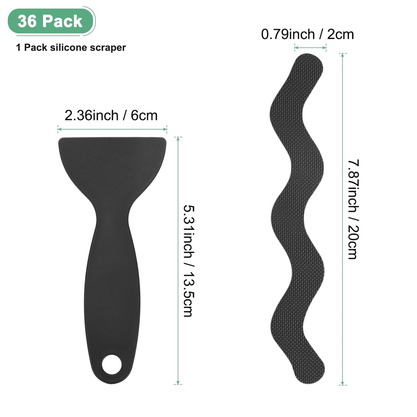 M METERXITY 36 PCS Anti Slip Shower Stickers Black S Bathtub Non-Slip Stickers Safety Bathtub Strips Adhesive Decals with Scraper for