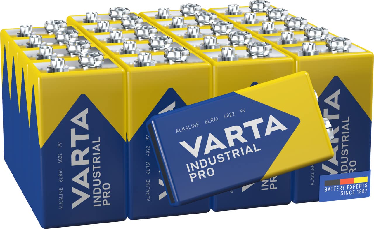 VARTA Industrial Pro 9V Block Alkaline Batteries GLR61 - 20-pack, Made in Germany, blue