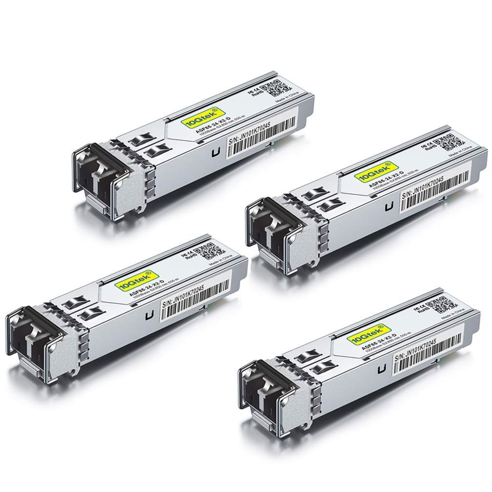 10Gtek [4 Pack] 1G SFP SX LC Multimode Module 550-meter, 1000Base-SX Mini-Gbic Transceiver Compatible for Cisco GLC-SX-MMD, Meraki, Mikrotik, Netgear,