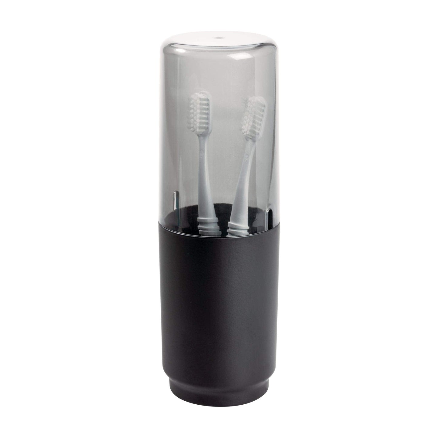 iDesign 28027 Austin Case, Metal and Plastic Stand with Cover, Regular and Electric Toothbrush Holder, Matte Black, 7.6 cm in diameter x 22.9 cm