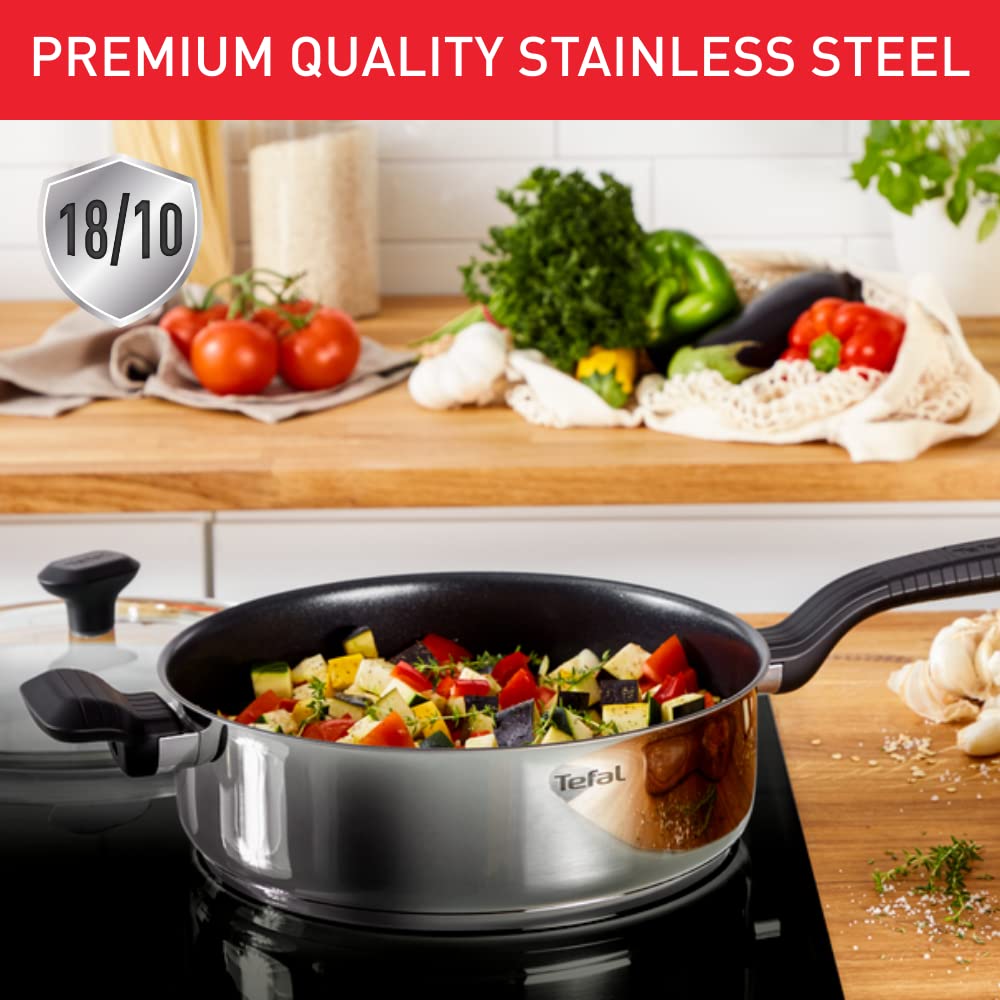 Tefal Comfort Max 26cm Stainless Steel Saute Pan  Durable Non-Stick Pan with Thermo-Spot Heat Indicator, Induction Compatible Base, Comfortable Grip