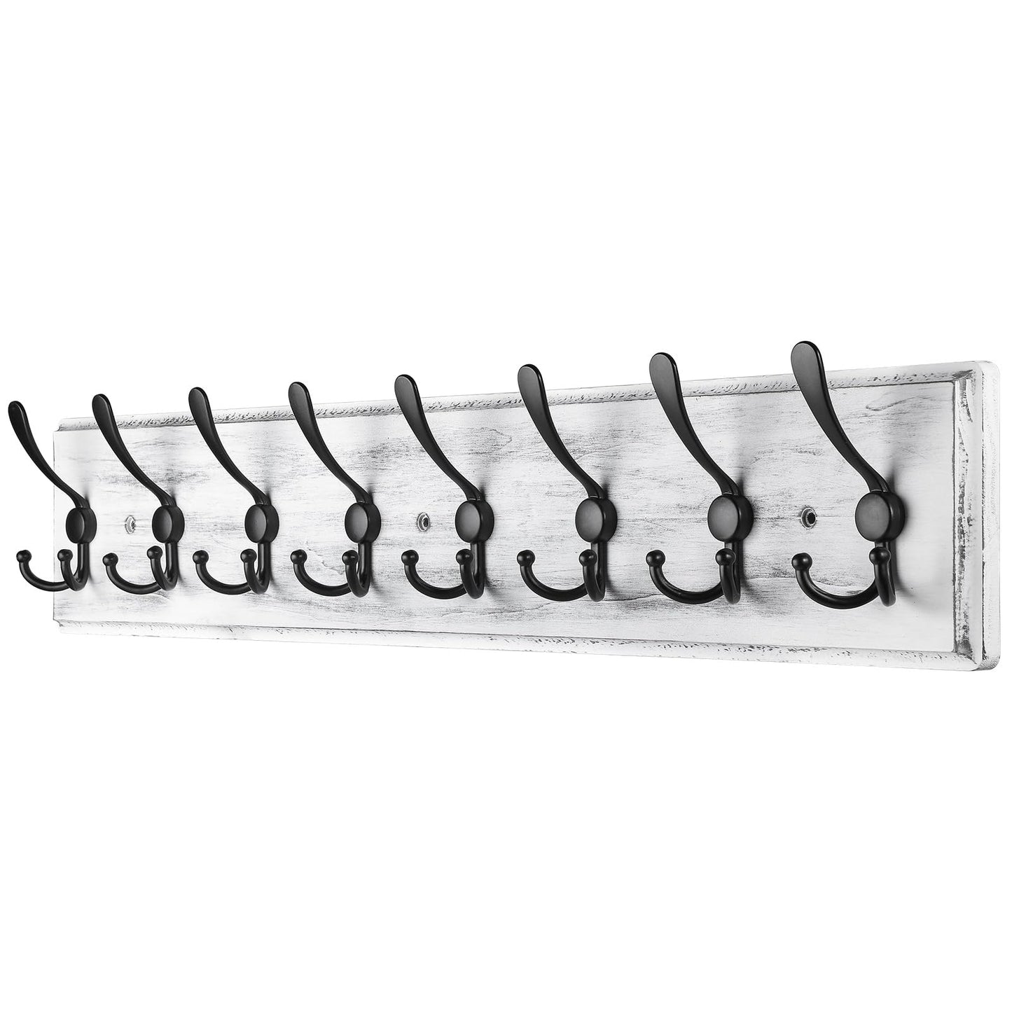 PHINGEER Wall Mounted Coat Hooks, Wooden Heavy Duty Coat Rack for Wall,8 Triple Coat Hanger Hooks for Hanging Coats,Jacket,Hat,Clothes(Grey White, 8