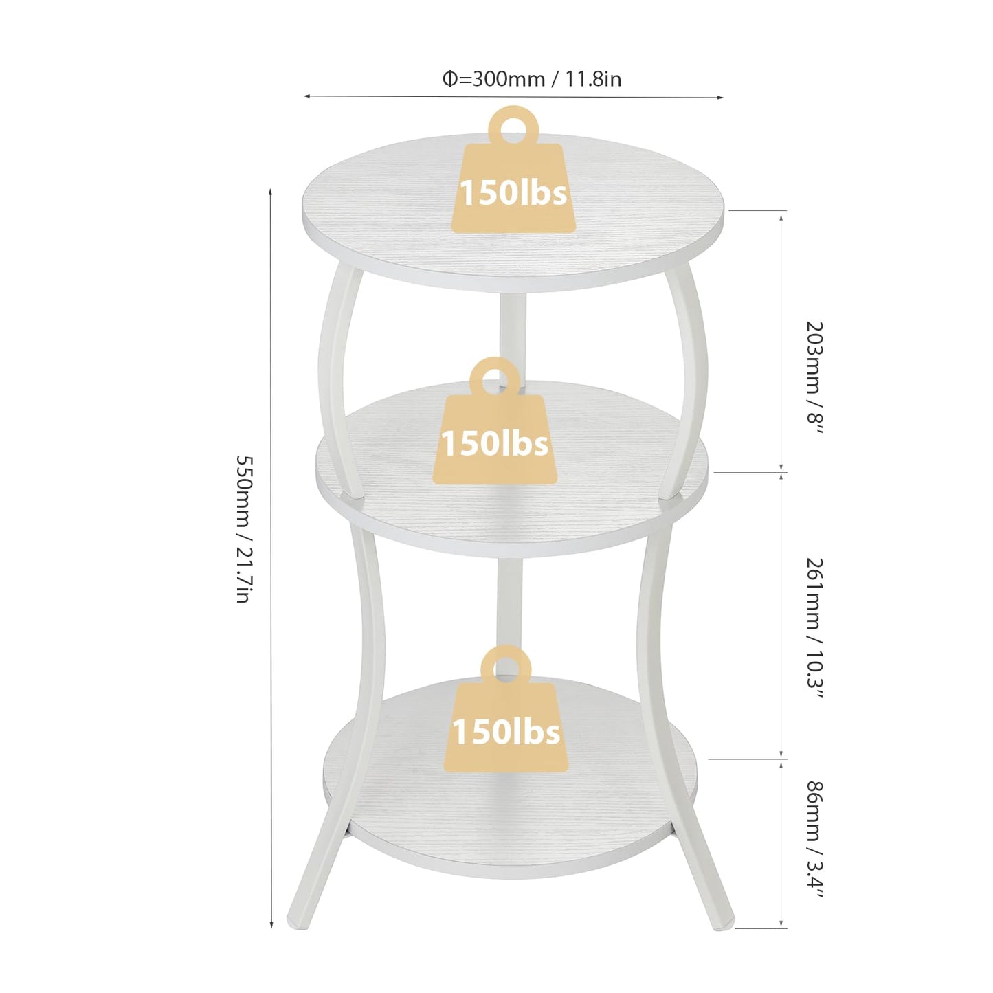 Vintage Small Round Side Table,3-Tier Slim Waist End Table for Small Spaces