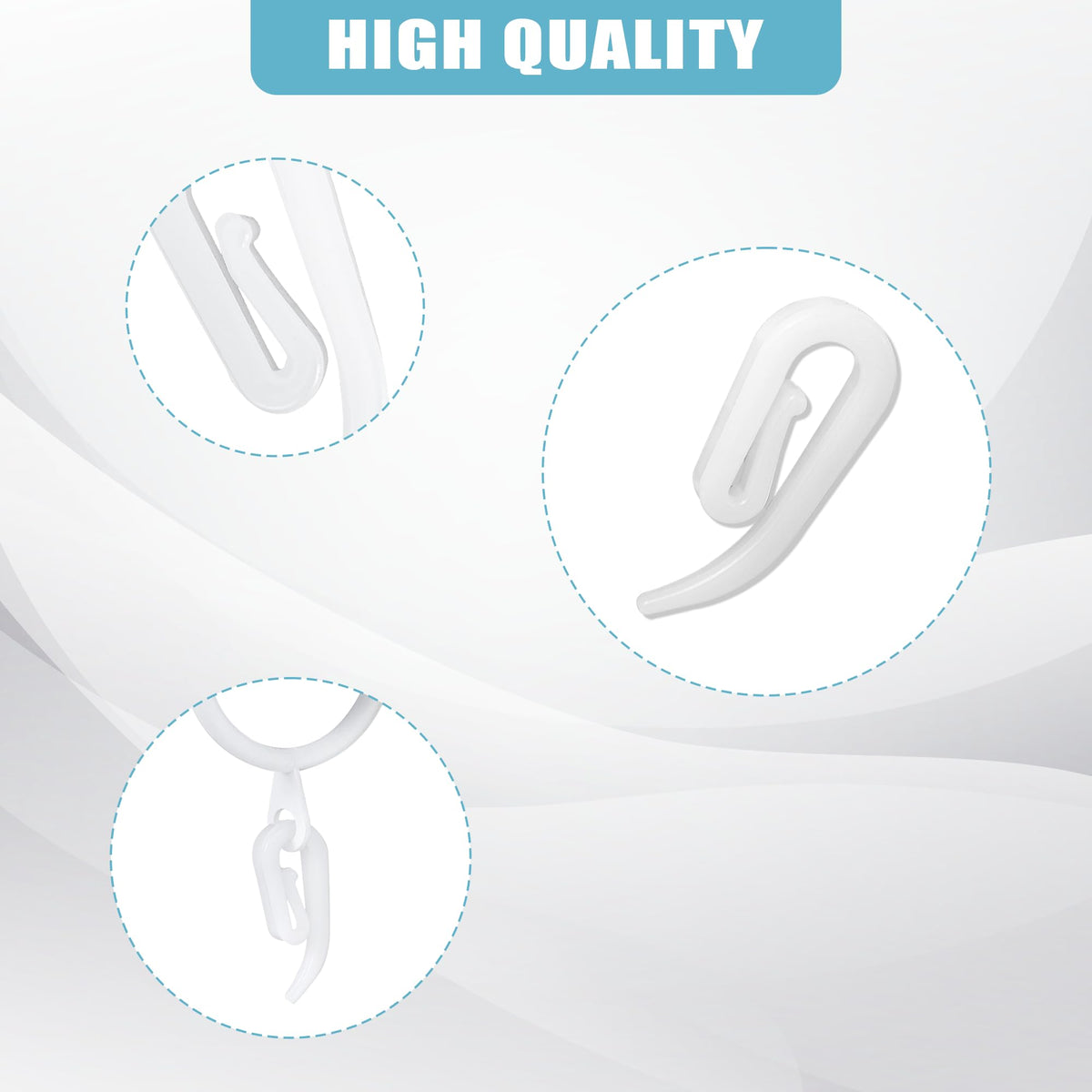 Plastic Curtain Hooks 50 Pieces for curtains (white,12x28mm)