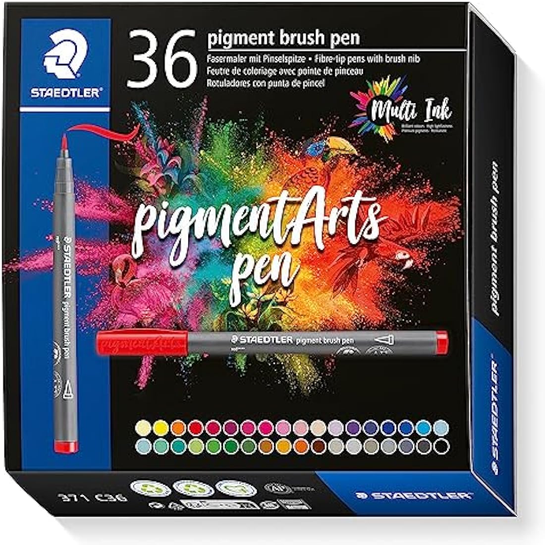 STAEDTLER 371 C36 Pigment Arts Brush Pen - Assorted Basic Colours (Pack of 36)