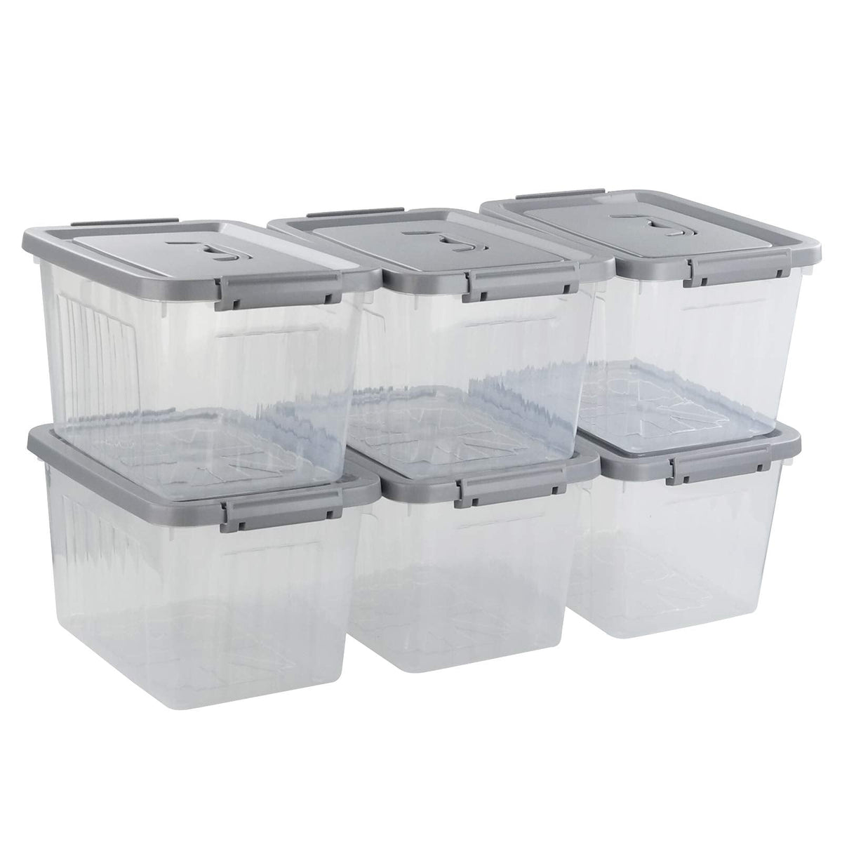 Gitany 6-pack 12 L Plastic Latching Storage Box with Lid, Clear Container Set