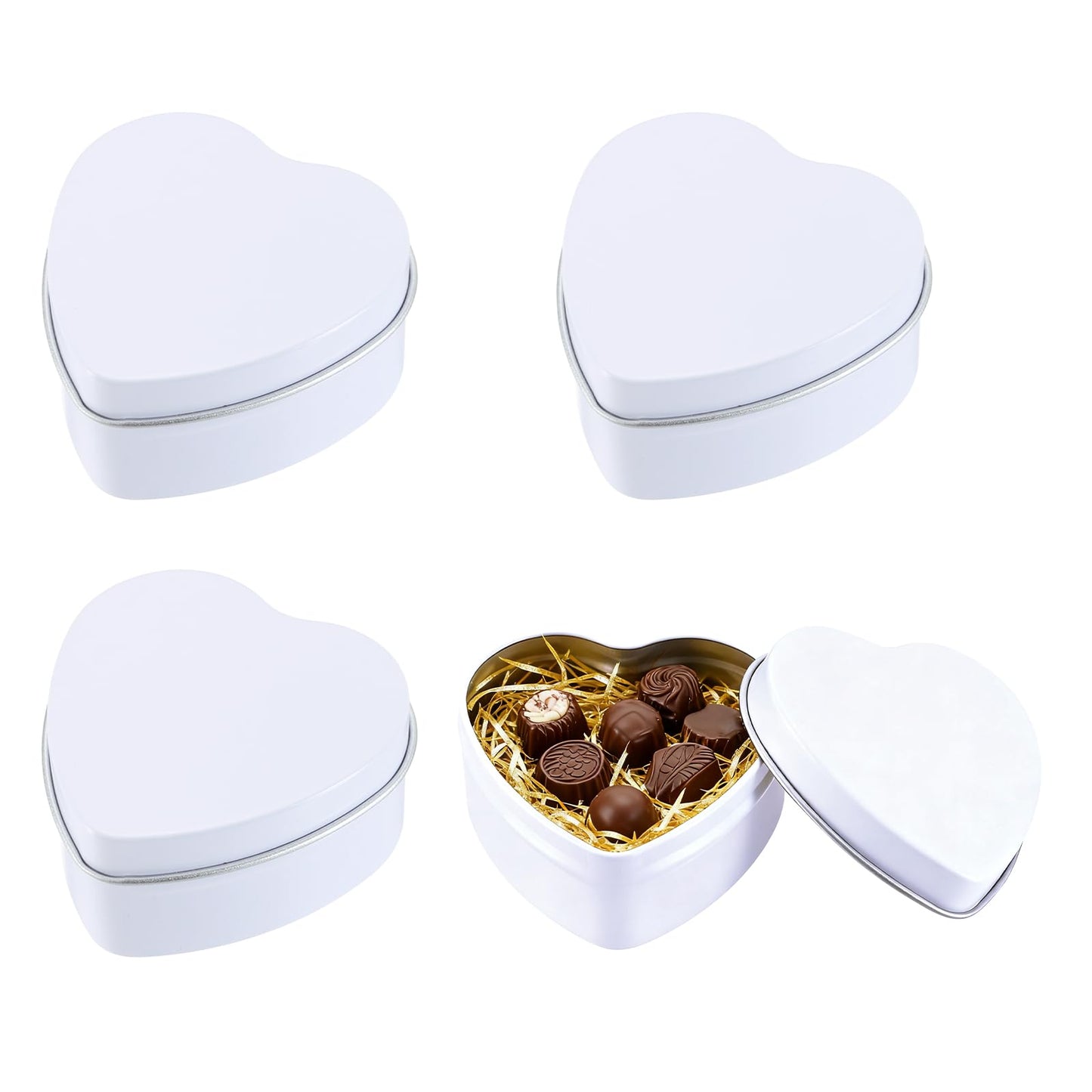 sourcing map 4Pack Metal Tin Box, 2.4x2.3x1.1 Heart Empty Tinplate Containers with Lids