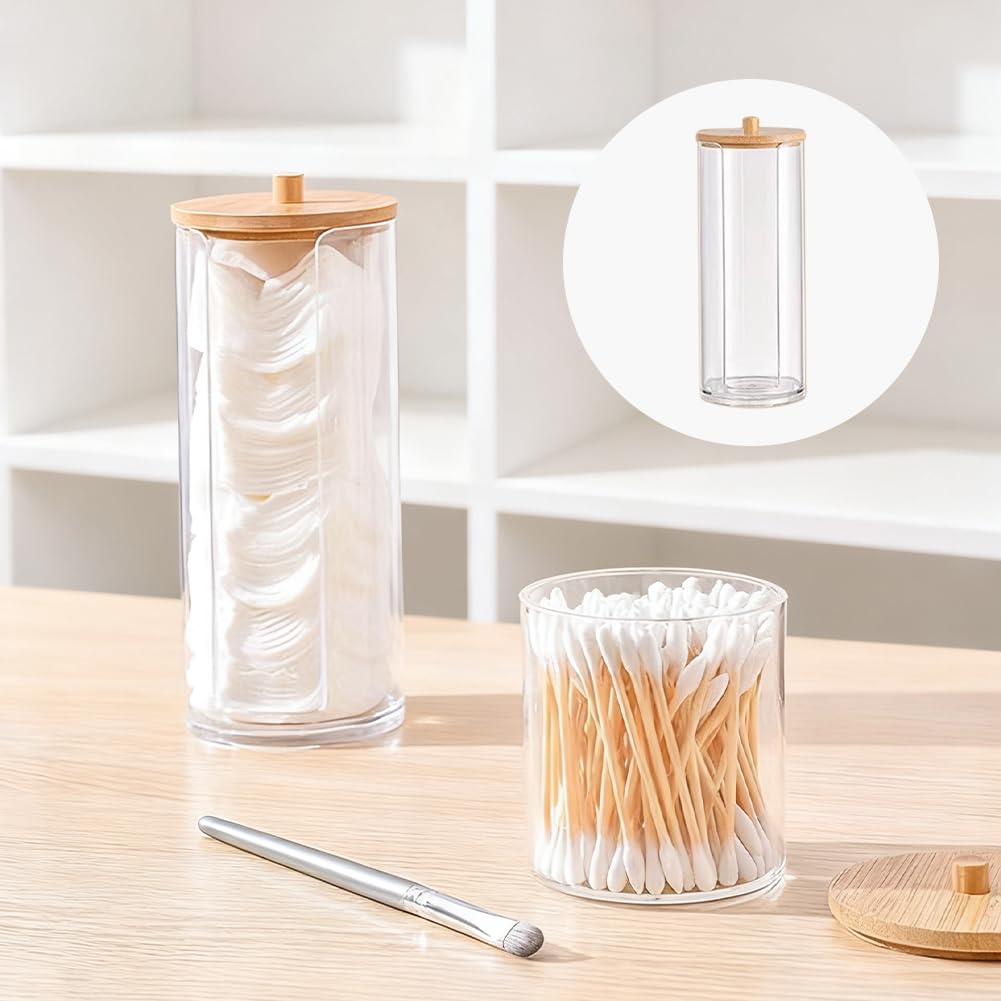 3Pcs Cotton Pad Holder,Cotton Wool Bud/Swab/Ball Holder,with Bamboo Lid,Bathroom Qtip Dispenser Jars Canisters Holders for Vanity Cotton Ball Qtips