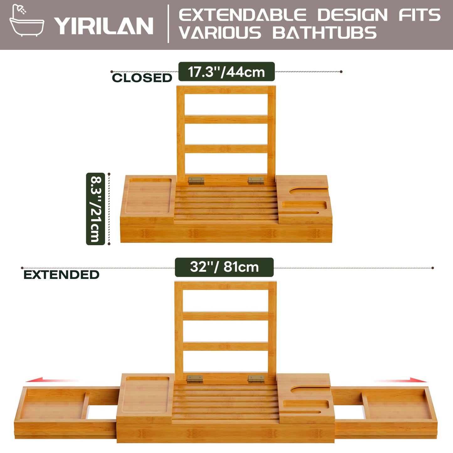 Yirilan Premium Bathtub Tray Caddy, Expandable Bath Tray